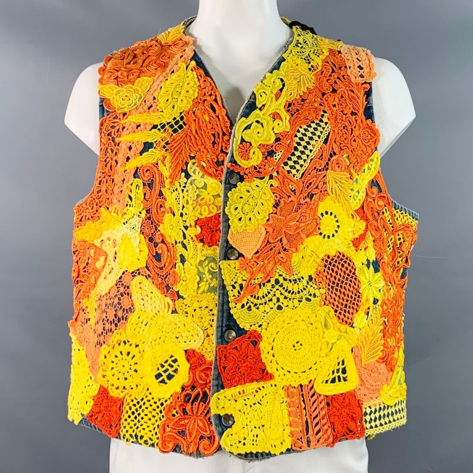 Earthling Poetic Lust Blue Orange Yellow Lace Crochet Cotton Snaps Size US XL / EU 56 / 4 - 1 Thumbnail