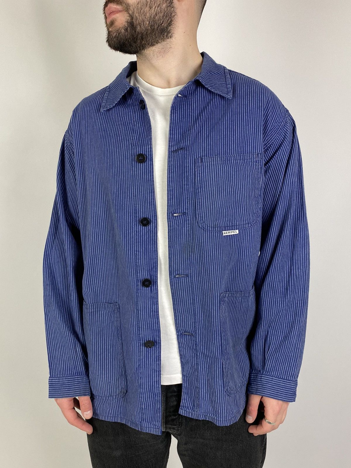 Vintage 90s Vintage Kempel Hickory Stripe Chore Work Over Shirt Size US S / EU 44-46 / 1 - 15 Thumbnail