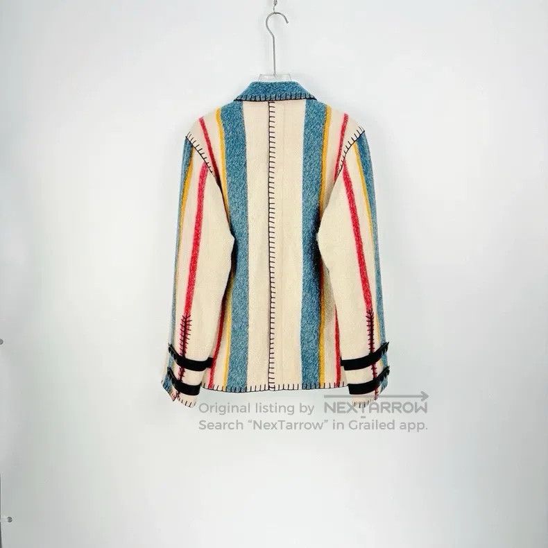 Loewe LOEWE Khaki Vertical Striped Classic Leather Logo Wool Coa Size 4XL / US 24-26 - 4 Thumbnail