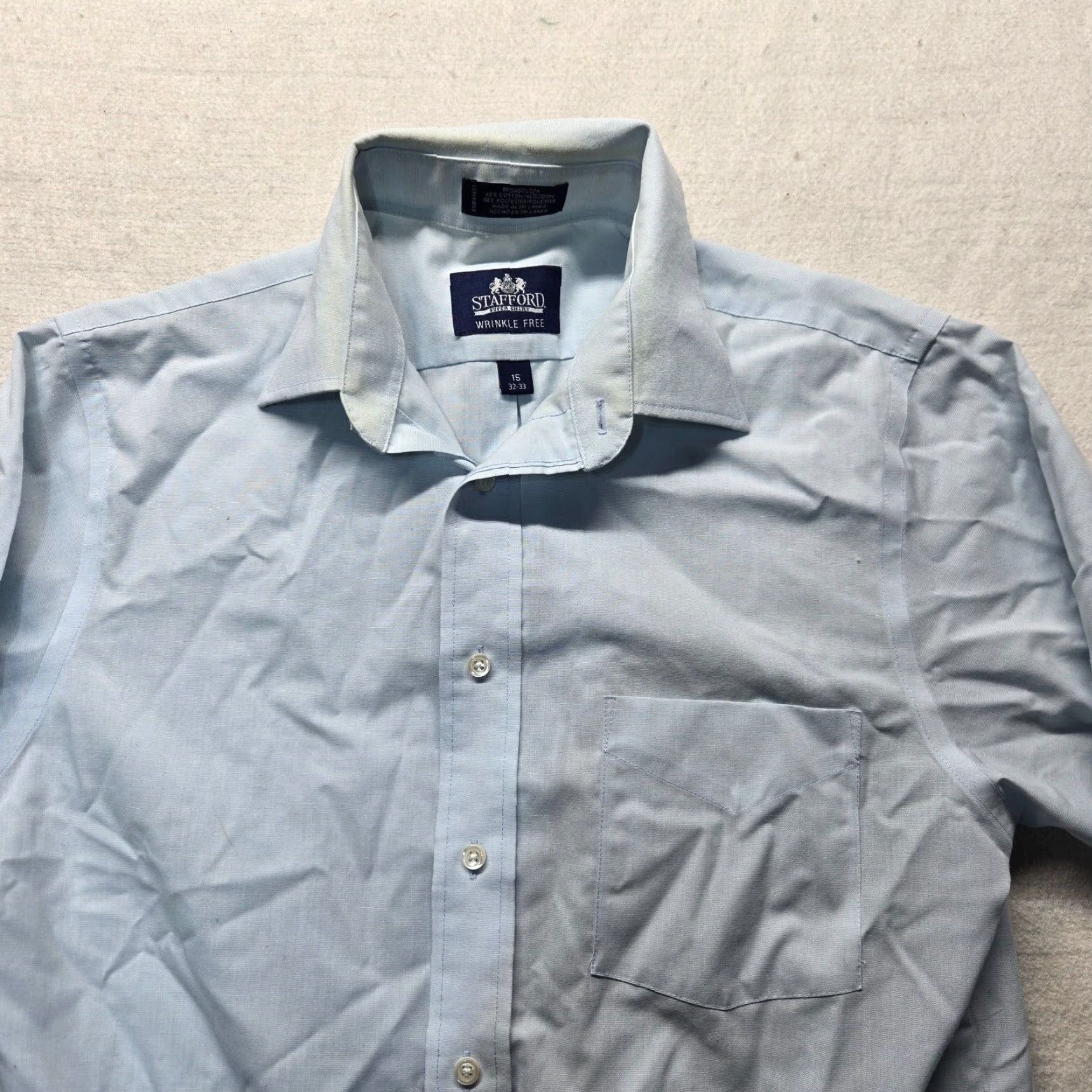 Stafford Stafford Shirt Dress Shirt 15 Blue Button Up Long Sleeve Collared Cotton Blend Men’s 15 Adult Regular Men’s 15 Size 40R - 2 Thumbnail