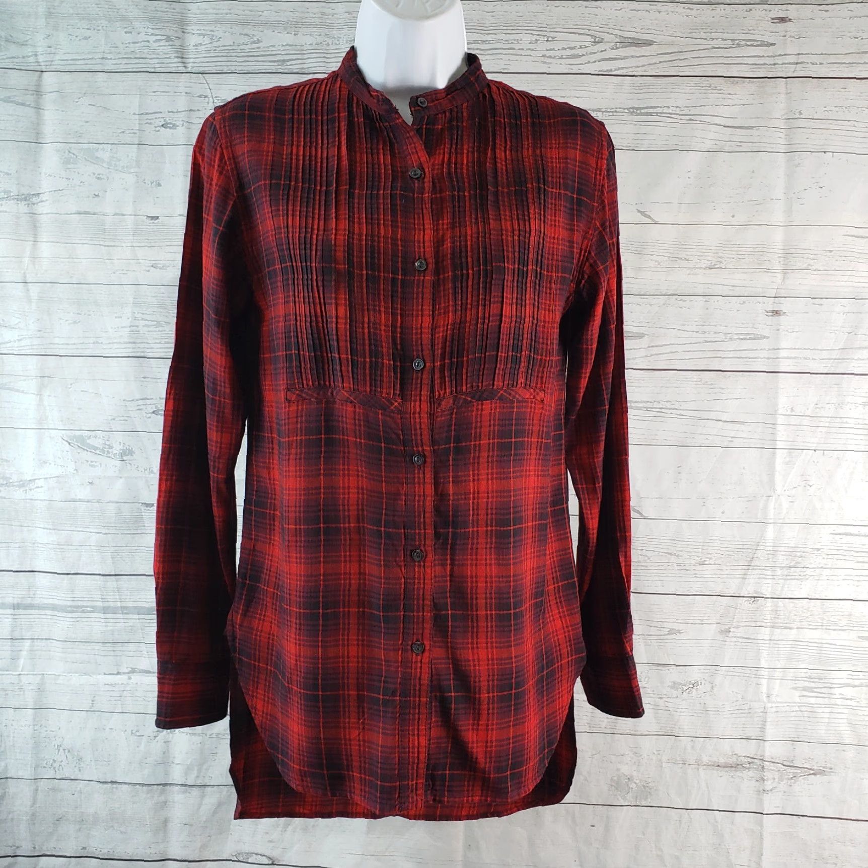 Vintage Denim & Supply Ralph Lauren Womens Button-Front Tunic Top Sz Small Red Plaid Shirt Slim Fit Womens Size S / US 4 / IT 40 - 2 Thumbnail
