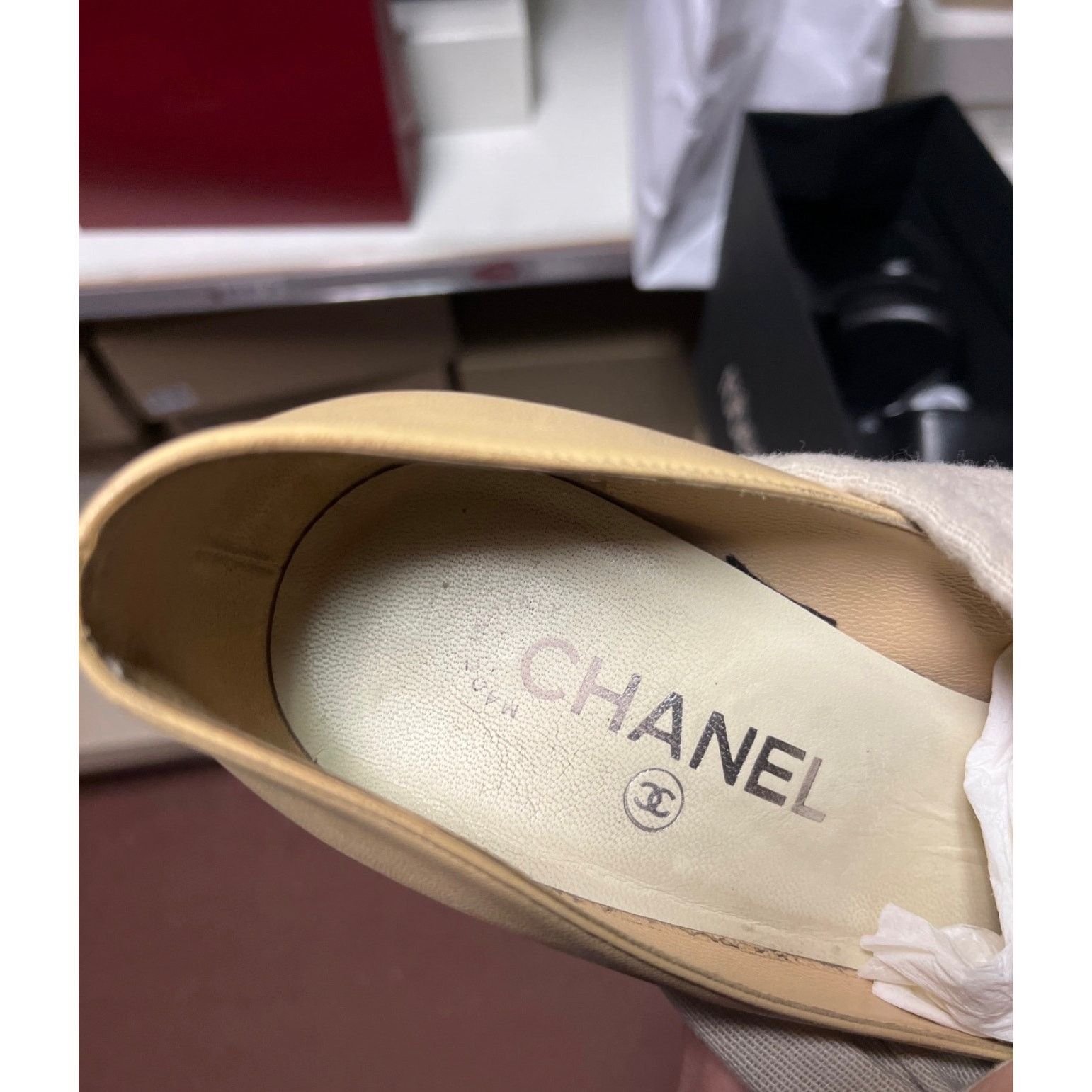 Chanel Chanel Beige Leather Block Heel Pumps - Size 39.5 Size US 8.5 / IT 38.5 - 6 Thumbnail