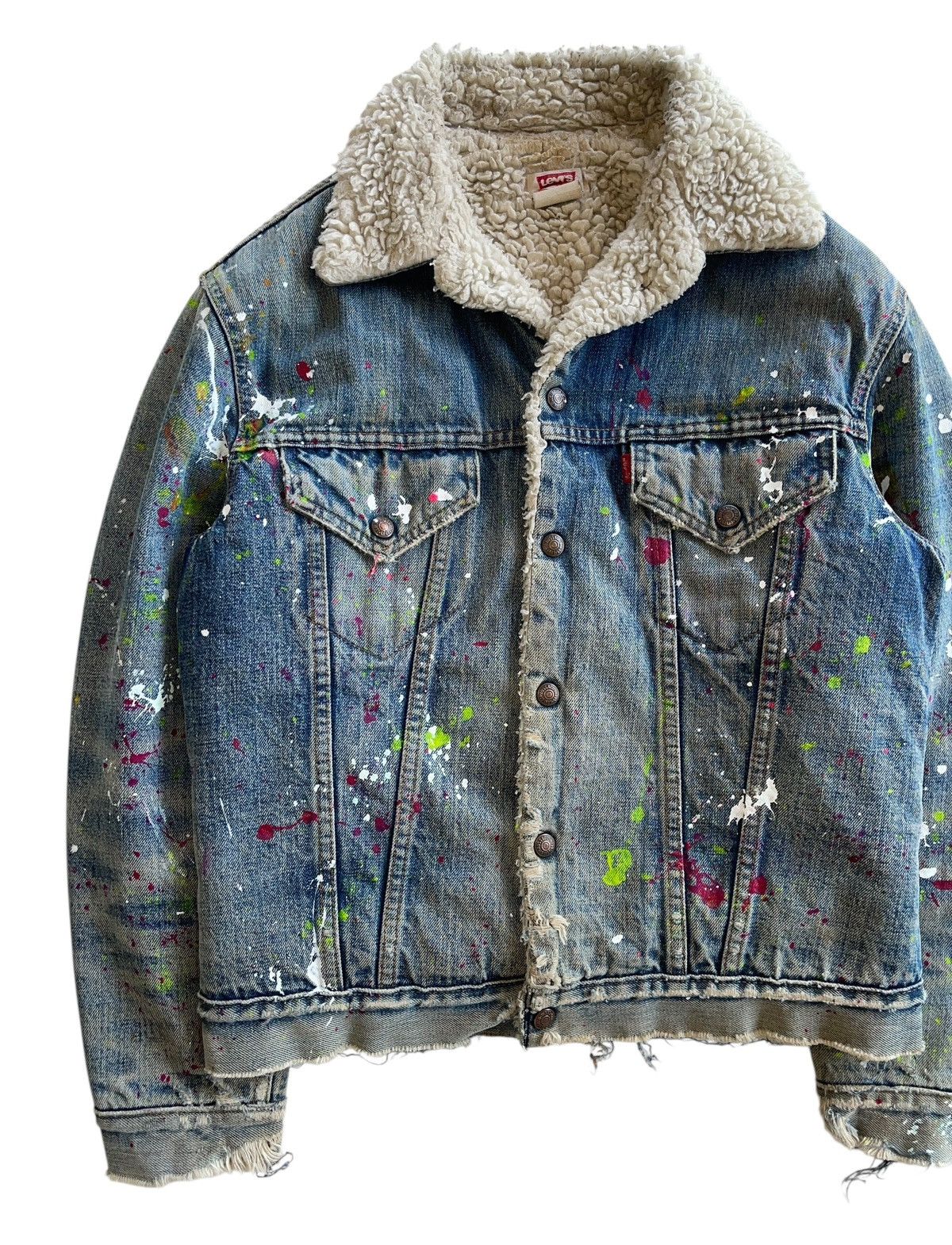 Levi's Vintage Clothing SICK❗️70s Levis Sherpa Paint Splatter Trucker Denim Jacket Size US S / EU 44-46 / 1 - 5 Thumbnail