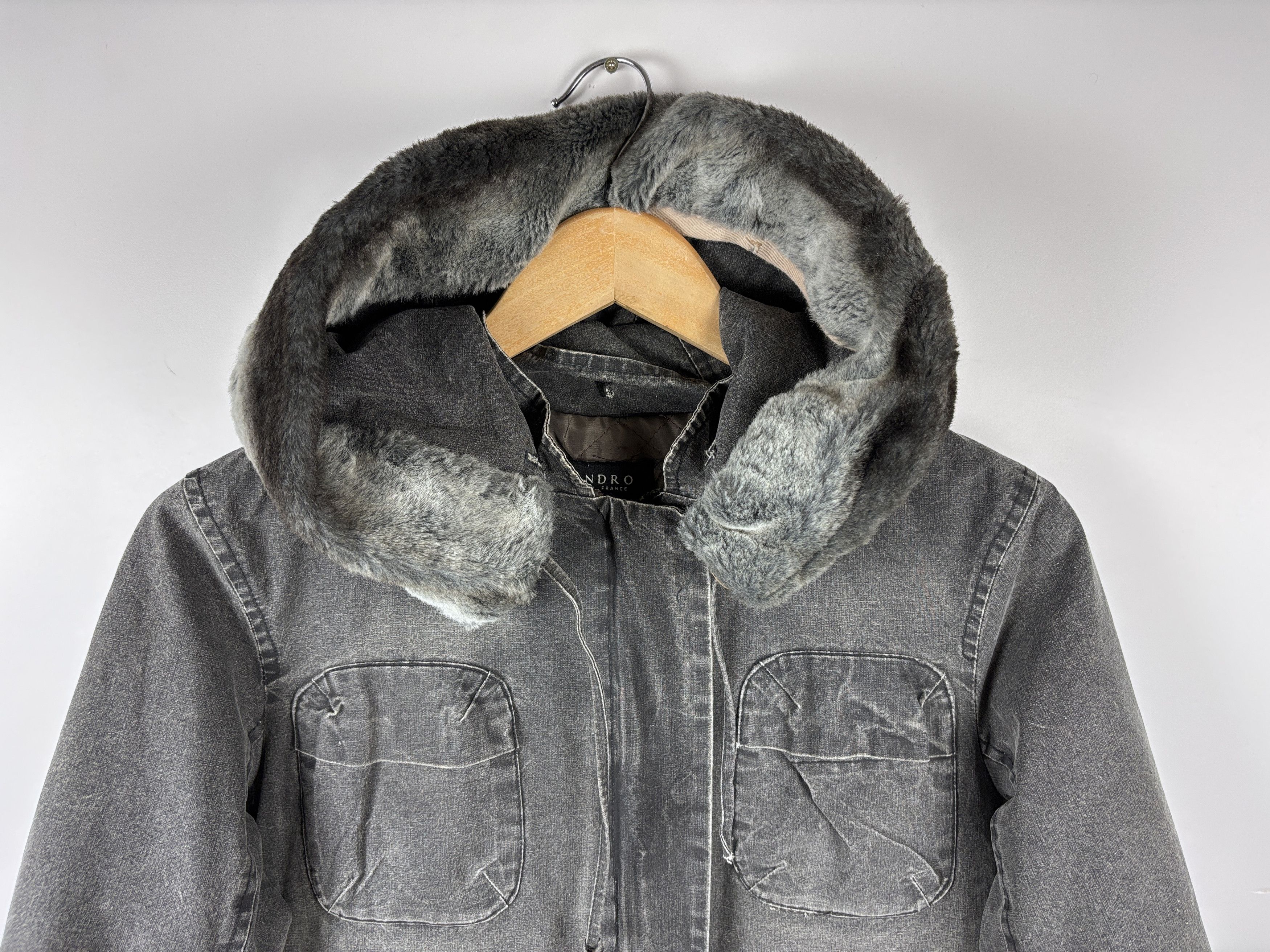 Sandro Womens Sandro Cotton Parka Jacket Fur Hood Gray Size T2 Size S / US 4 / IT 40 - 2 Thumbnail