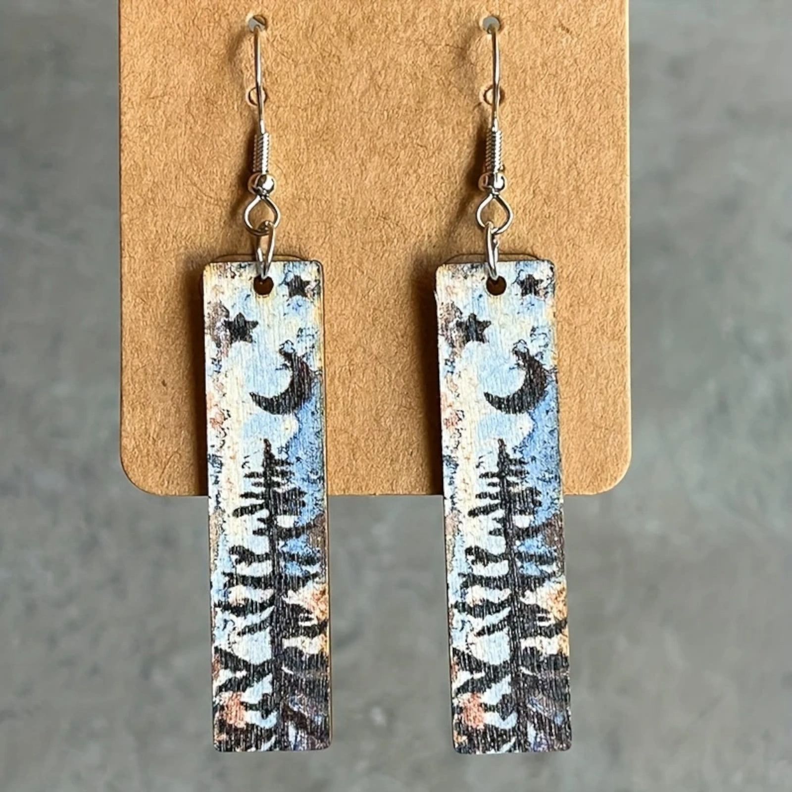 Other Nature Scene Wood Earrings Pine Tree Night Sky Design New Size ONE SIZE - 1 Thumbnail