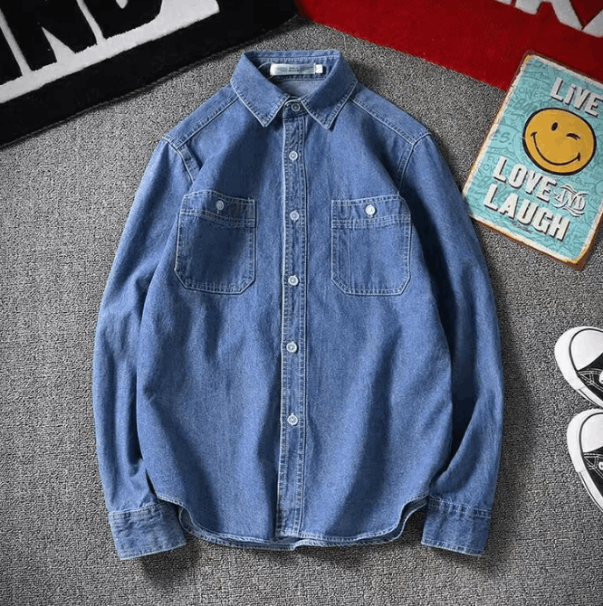 Japanese Brand × Vintage Japanese retro denim casual loose long-sleeved shirt jacket Size US M / EU 48-50 / 2 - 1 Thumbnail