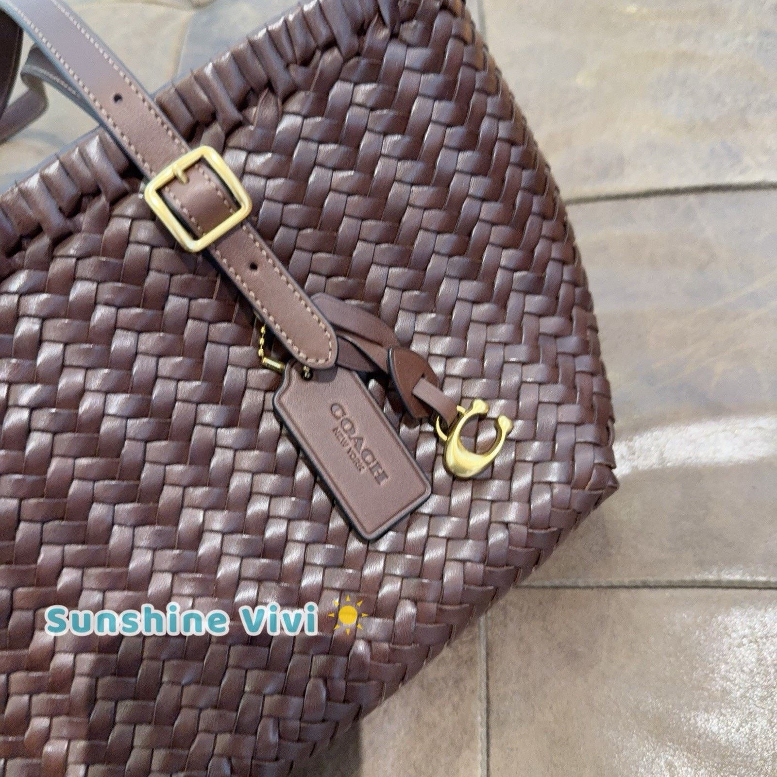 Coach NWT Coach Woven Leather Swing Tote Carryall Bag CBF83 Maple Size ONE SIZE - 4 Thumbnail