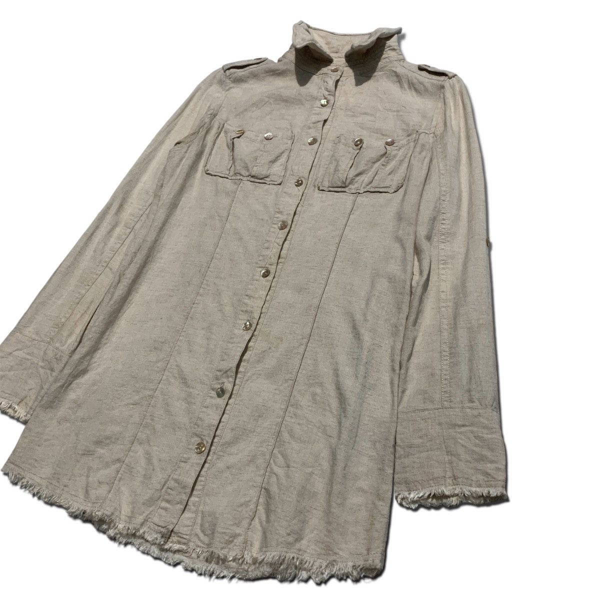 Designer G.O.A Safari Raw Hem Linen Rayon Shirt Size M / US 6-8 / IT 42-44 - 3 Thumbnail