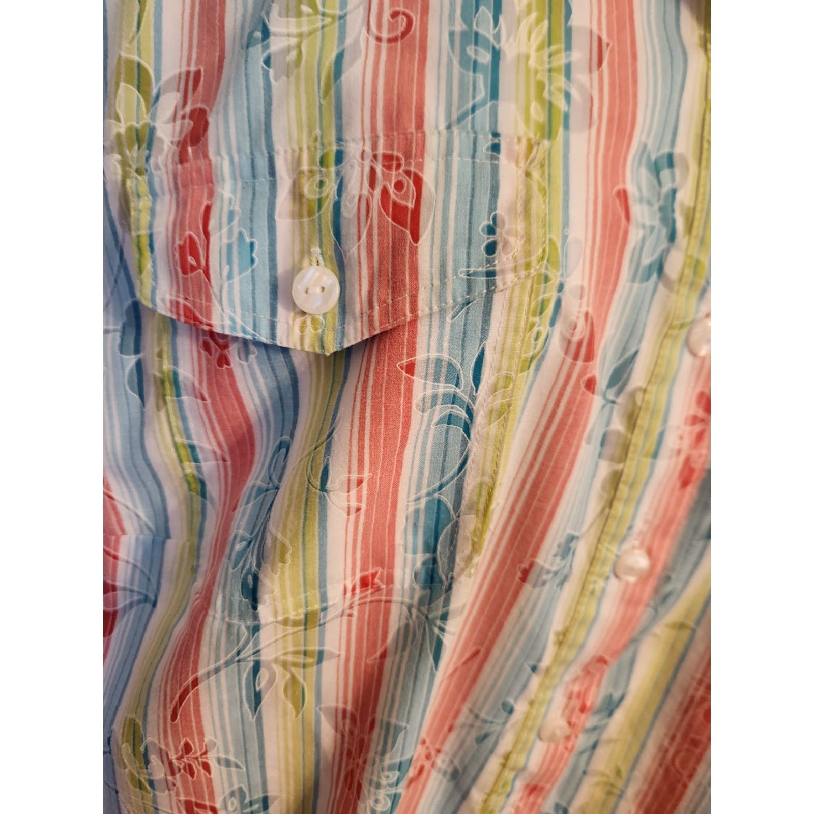 Vintage VINTAGE Alfred Dunner Woman Floral Red Green Blue Stripe Short Sleeve Camp Shirt 22W Size 3XL / US 20-22 - 3 Thumbnail