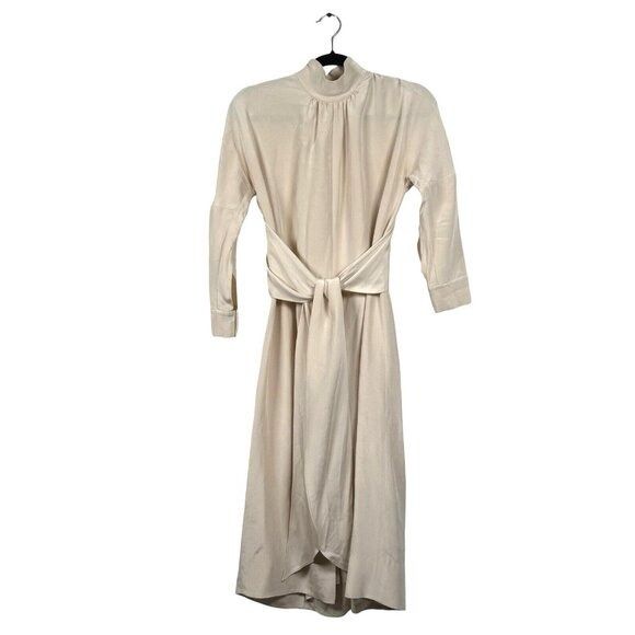 Designer × Tibi TIBI Tie-Belt Cream/Beige Women's Sz 4 Long Sleeve, Mock Nec Size S / US 4 / IT 40 - 1 Thumbnail
