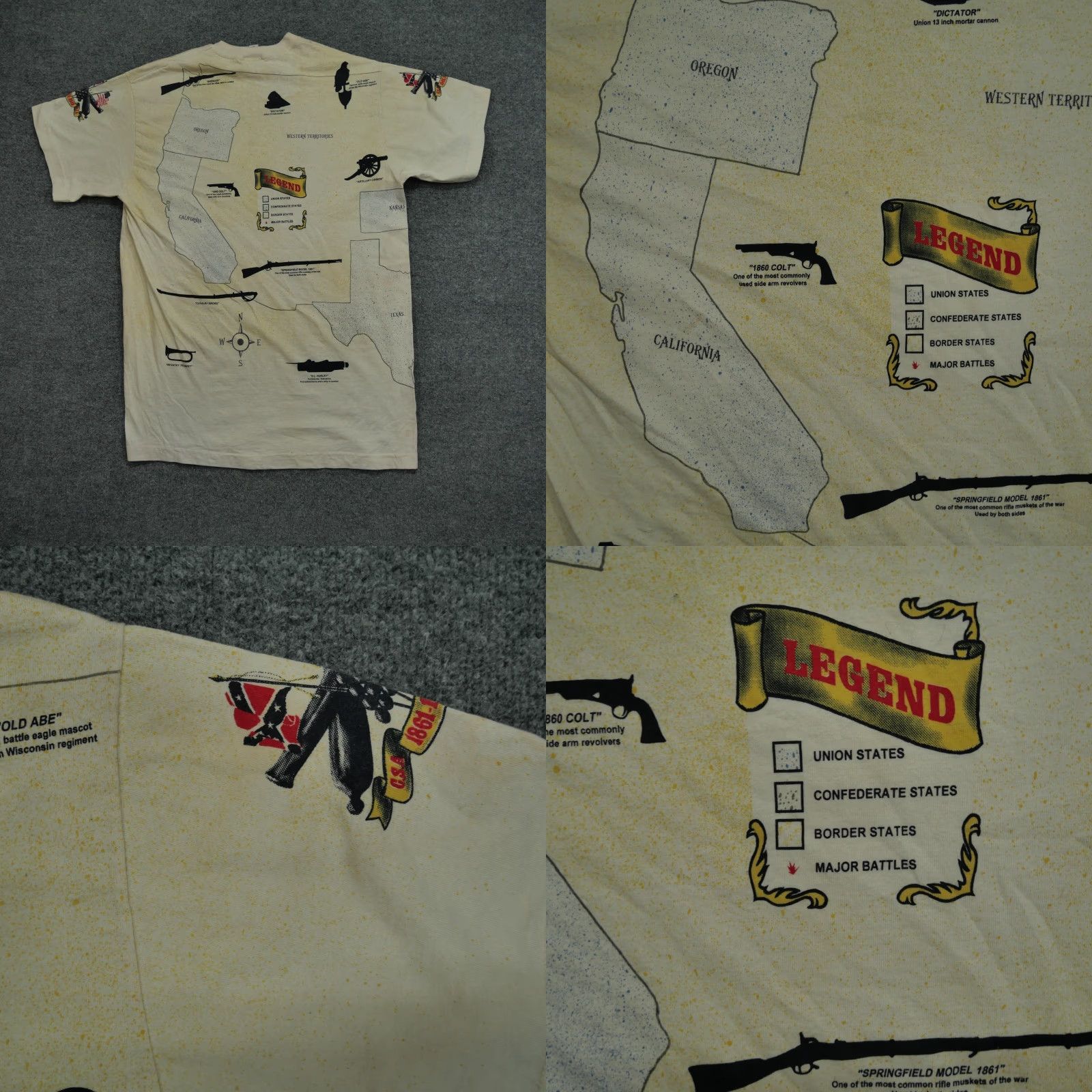 Vintage VINTAGE Civil War T Shirt Mens XL All Over Print AOP Map United States Adult 90s Size US XL / EU 56 / 4 - 8 Thumbnail