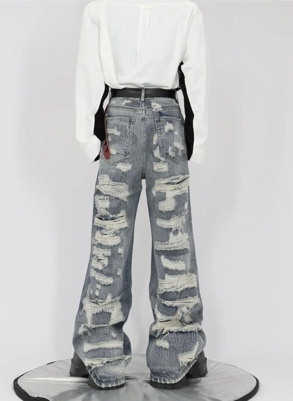 Designer × Japanese Brand × Vintage Distressed Wide Leg Ripped Jeans Size US 32 / EU 48 - 5 Thumbnail