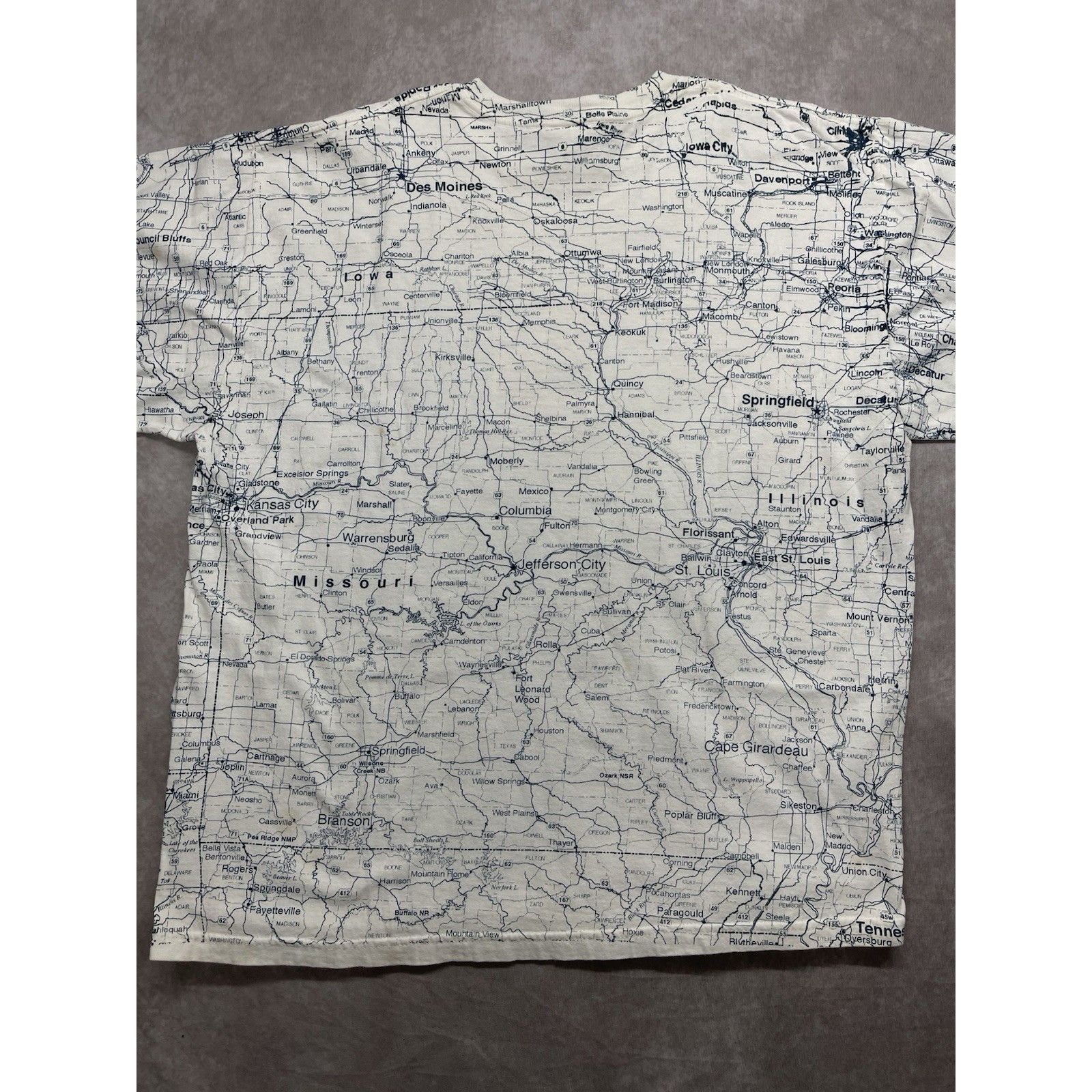 TEE JAYS VTG 90s Tee Jays Missouri USA Map T-Shirt AOP XL White KC St Size US XL / EU 56 / 4 - 9 Thumbnail