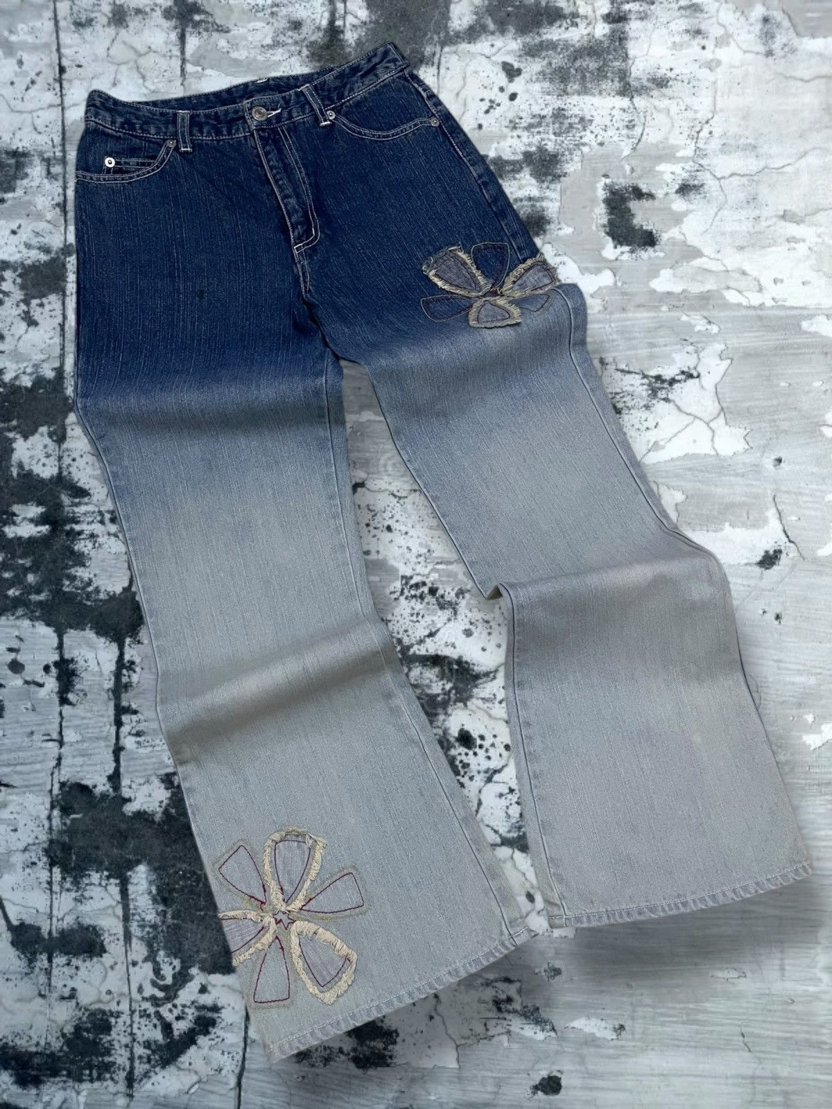 Japanese Brand Vintage 90s Japan Designer Design Flower Flared Summer Denim Size US 26 / EU 42 - 2 Thumbnail
