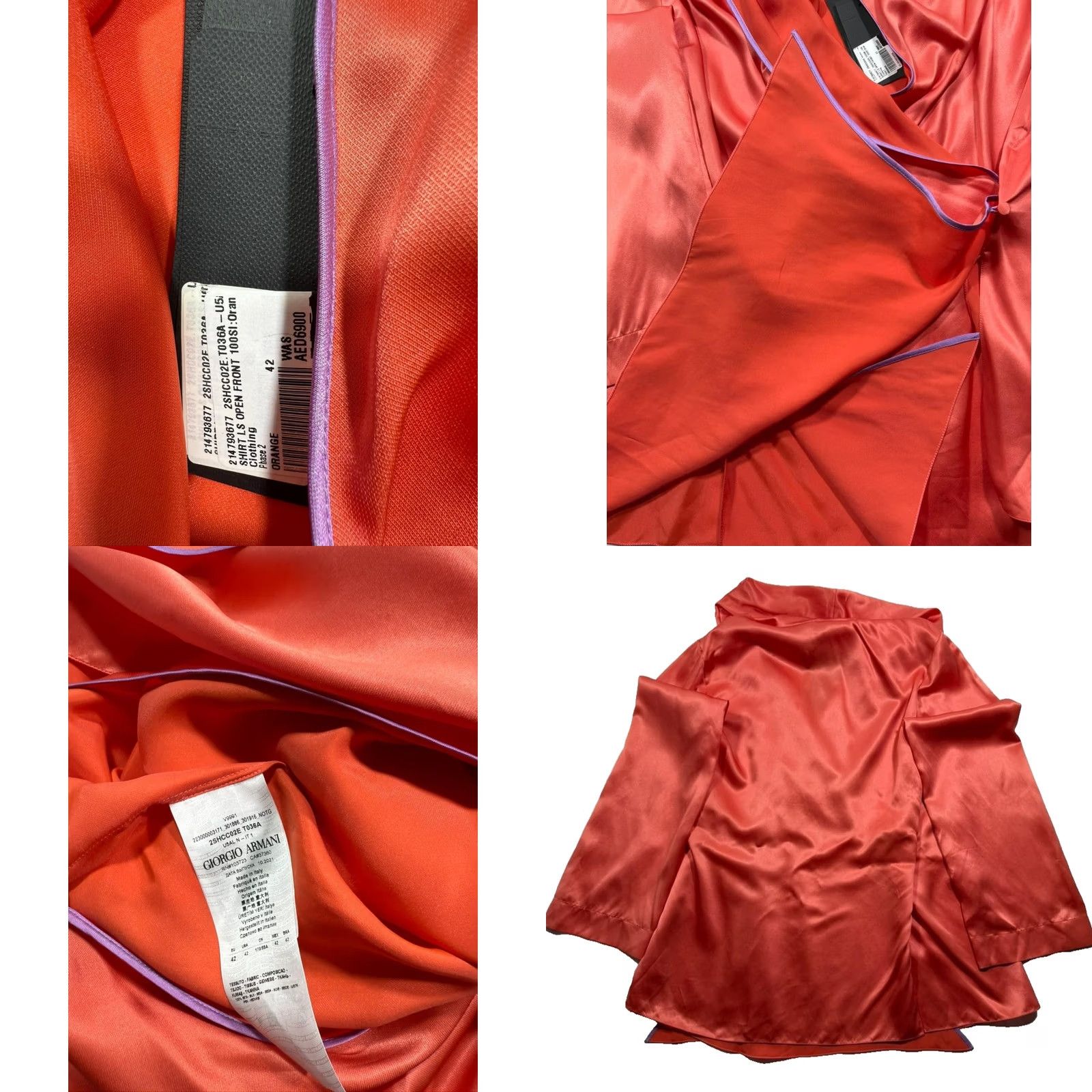 Giorgio Armani Giorgio Armani Women's Orange Satin Draped Hooded Wrap Blouse Size 42 BNWT Satin Blouse Hooded V-Neck Pullover Long Sleeve Solid Orange Women 42 Size M / US 6-8 / IT 42-44 - 8 Thumbnail