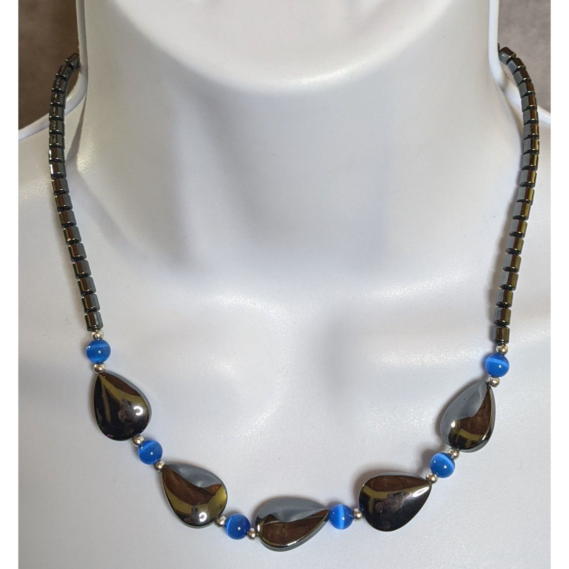 Other Hematite And Blue Glass Beaded Necklace With Teardrop Accent Size ONE SIZE - 4 Thumbnail