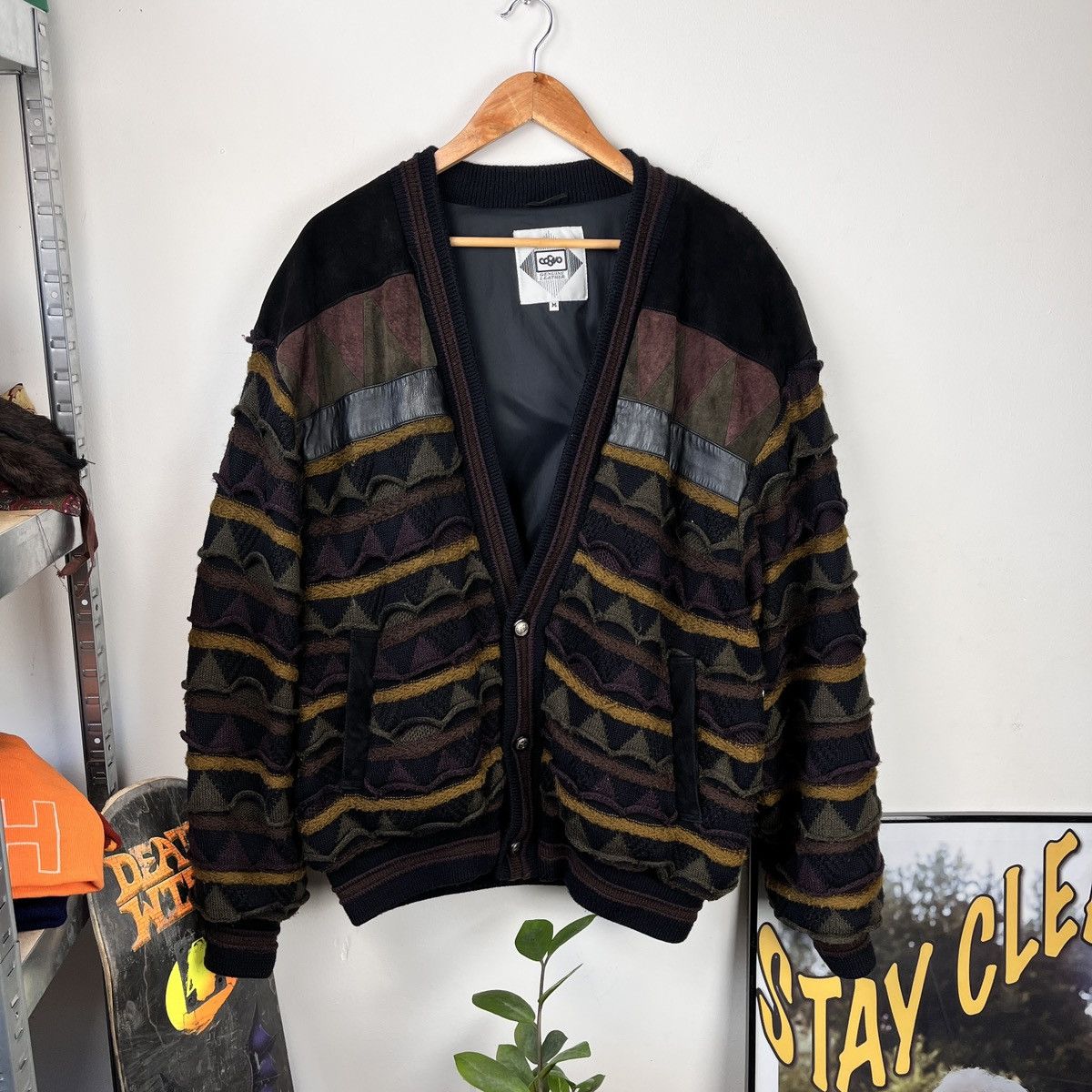 Coogi Style Jacket Cardigan Cable Knit Coloured Sweater Rare