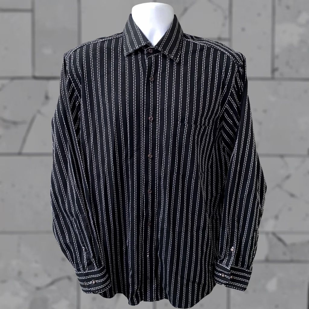 BUGATCHI Bugatchi Uomo Shirt Mens Black Striped Long Sleeve Button Front Size L Size US L / EU 52-54 / 3 - 1 Thumbnail