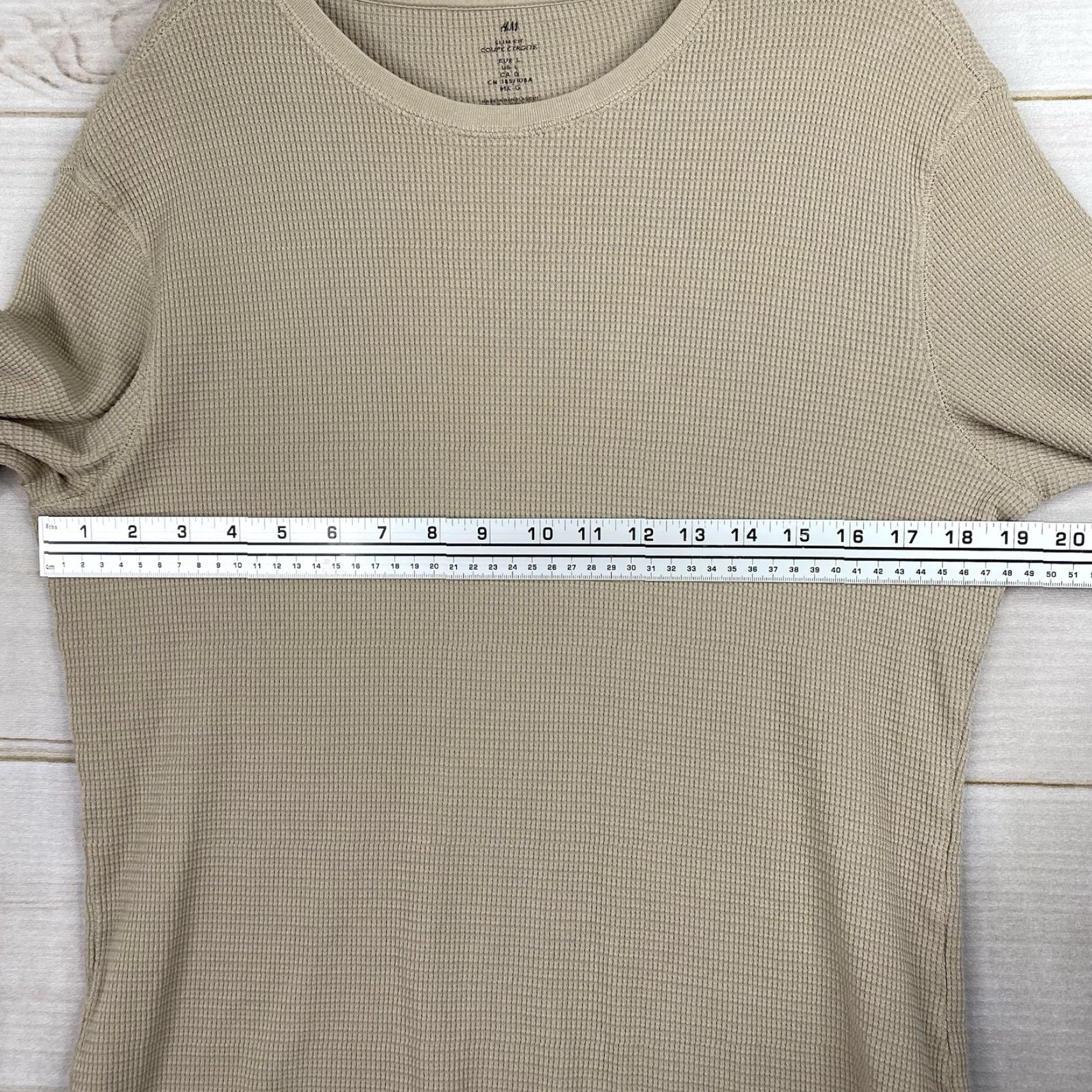 H&M H&M Mens Shirt L Slim Tan Crew Neck Thermal Waffle Knit Long Sleeve Knit Basic Classic 60s 70s 80s 90s College Preppy School Essentials Mens Size US L / EU 52-54 / 3 - 7 Thumbnail