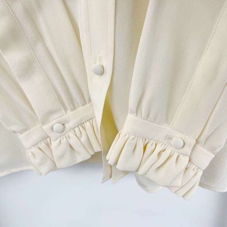 Saint Laurent Paris Saint Laurent ParisLong Sleeve Shirt in Beige with Wood Ea Size XXS / US 00 / IT 34 - 7 Thumbnail