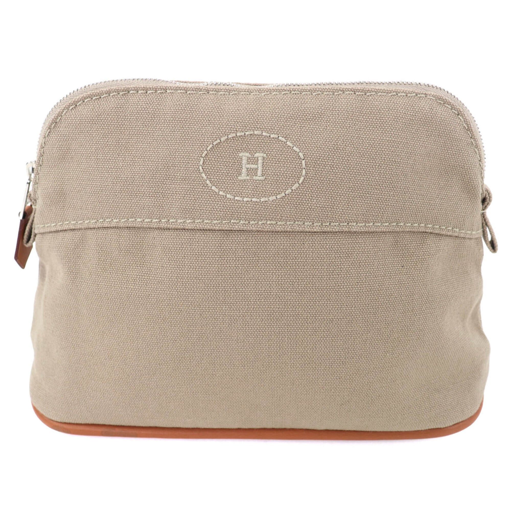 Hermes HERMES Bolide PM Pouch, 100% Cotton, H Logo Embroidery, Leather Accents, Cosmetic Beige, Made in France, Women's. Size ONE SIZE - 1 Thumbnail