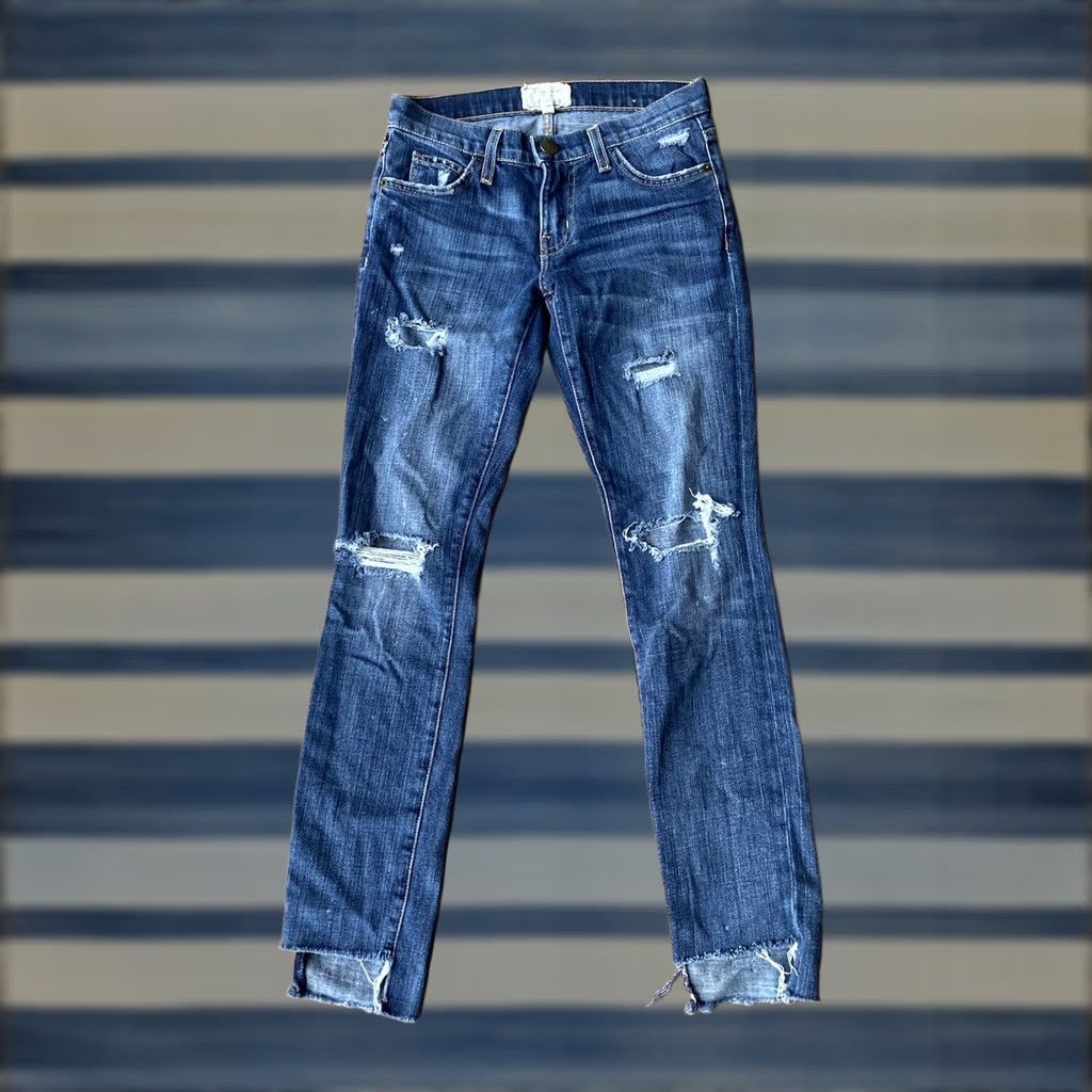 Vintage Current/Elliott Skinny Jeans Womens 24 Blue Distressed Low Rise 5-Pocket Denim Slim 28 Inseam Medium Wash Size 42" / US 20 - 1 Thumbnail