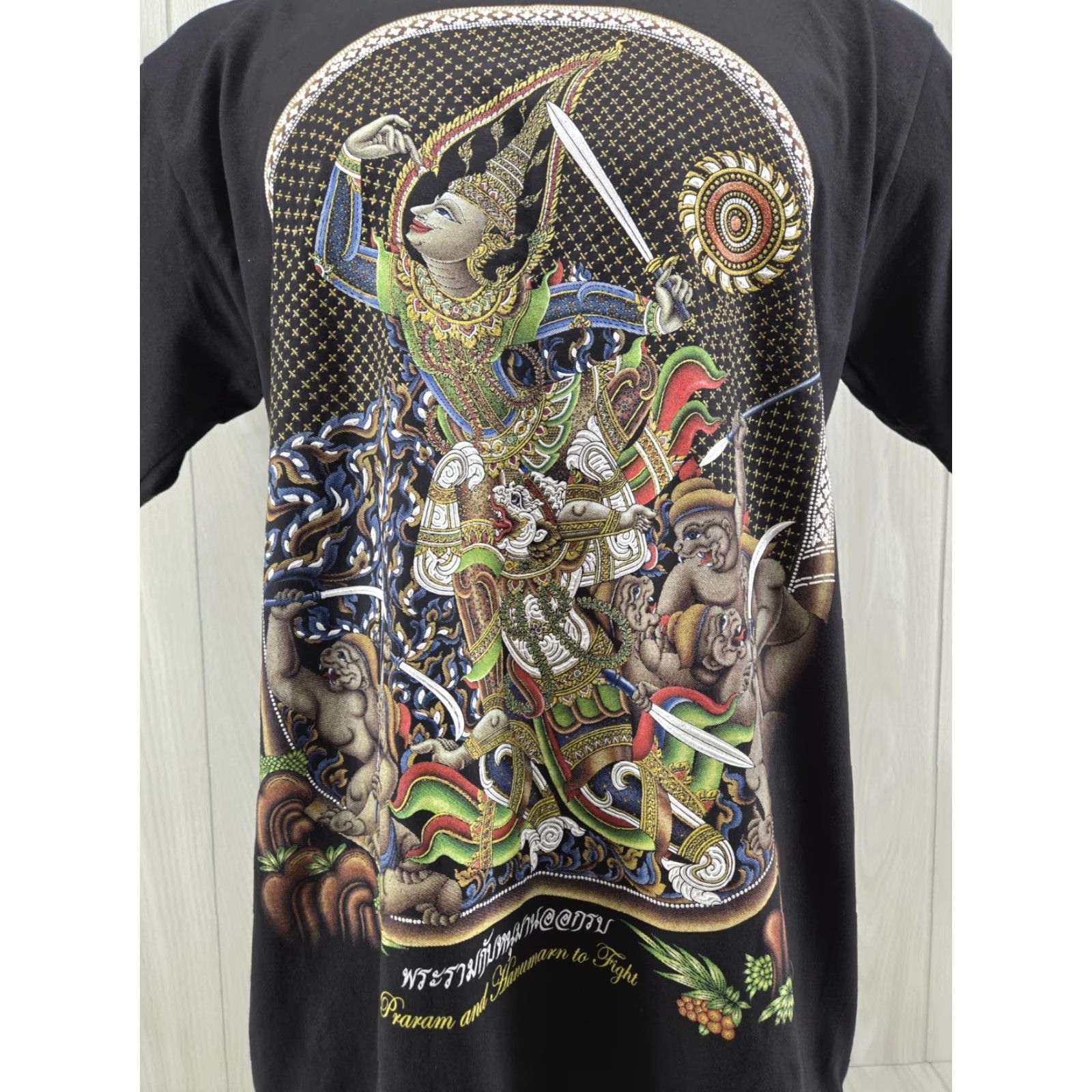 Vintage My Dreams Thailand Praram & Hanumarn Black T-Shirt Mens Large Crew Neck Short Sleeve Cotton Size US L / EU 52-54 / 3 - 2 Thumbnail
