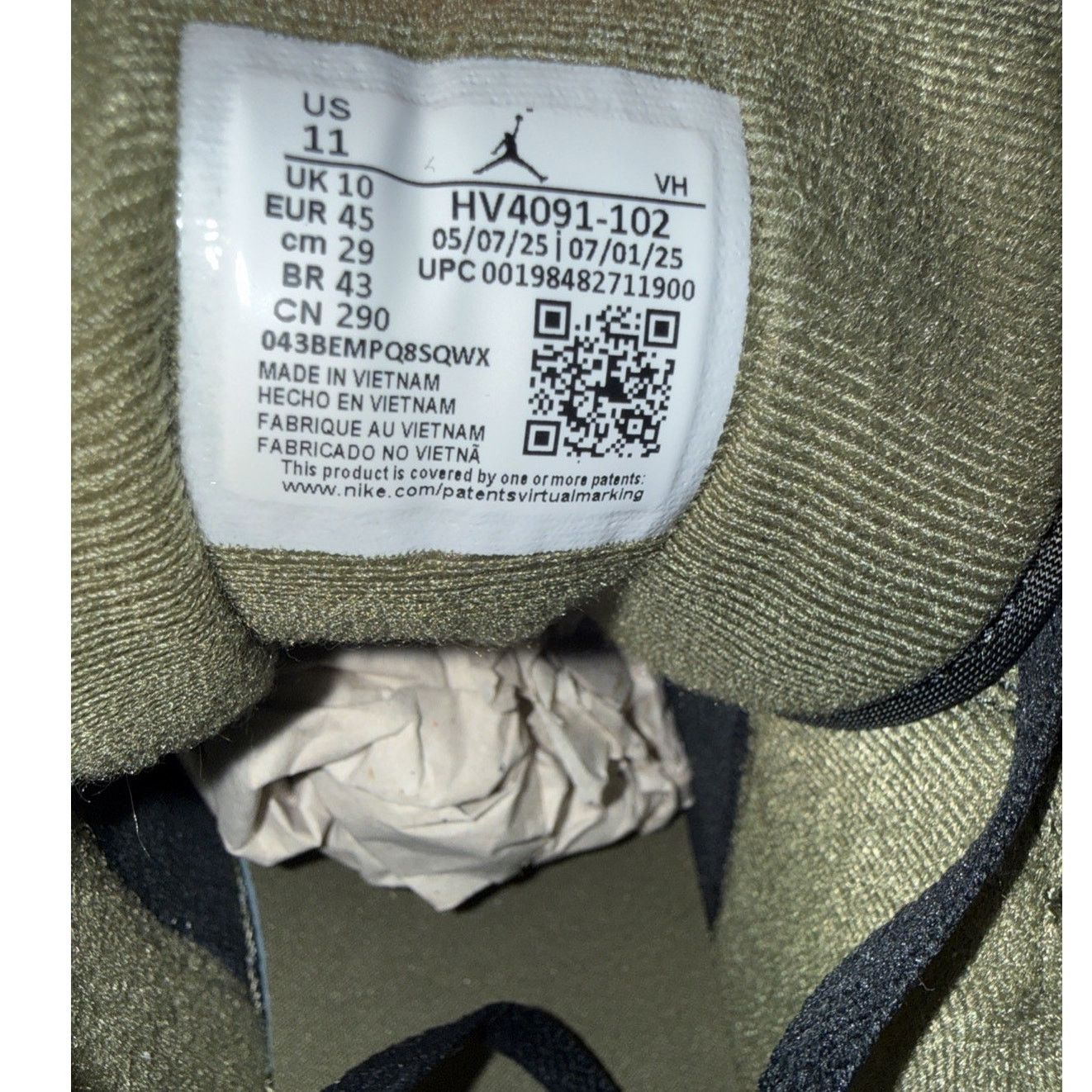 Nike Size 11 - Air Jordan 1 Mid Off Noir Medium Olive No Box Lid Size US 11 / EU 44 - 6 Thumbnail