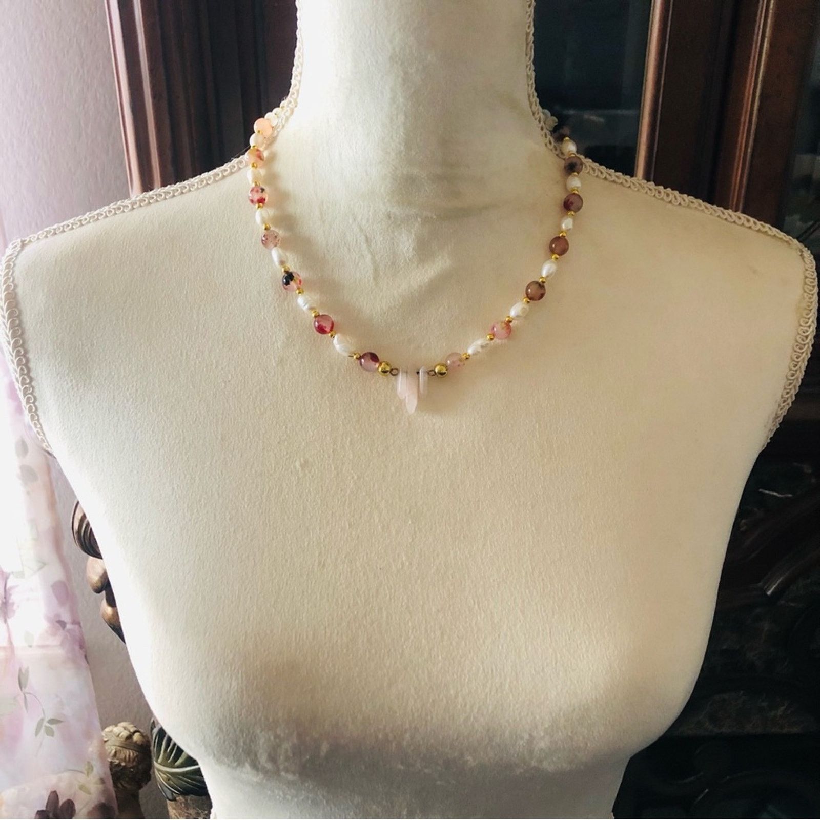 Handmade Handcrafted genuine pink quartz pink tourmaline pearl neckla Size ONE SIZE - 4 Thumbnail
