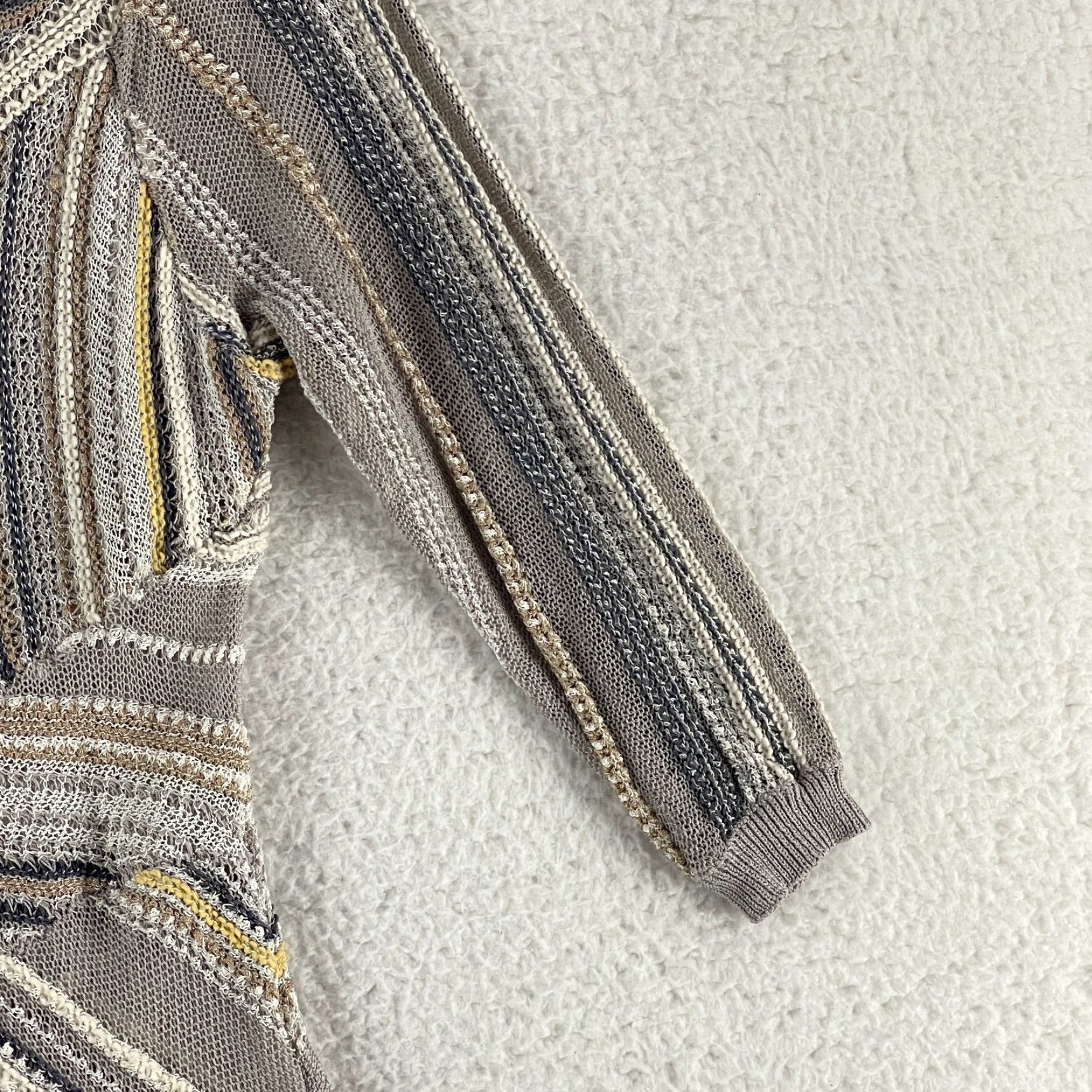 NIC+ZOE Nic + Zoe Shirt Womens Large Beige Stripe Open Knit Pullover 3/4 Sleeve Casual Size L / US 10 / IT 46 - 4 Thumbnail