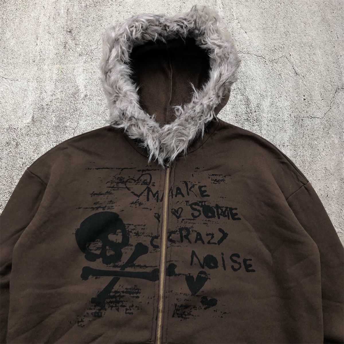 Japanese Brand 2000s Shein Skulls Fur Poem Ziphoodie Dark Brown Y2k Lgb Goa Size US XL / EU 56 / 4 - 4 Thumbnail