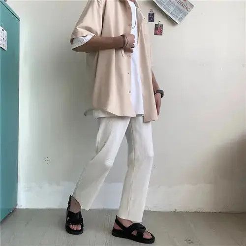 Vintage Pleated Straight Pants, Elastic Waist Size US 28 / EU 44 - 3 Thumbnail