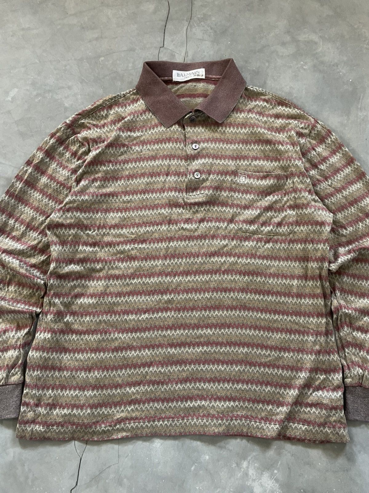 Balmain Vintage 90s Balmain Paris Knitted Chevron Pattern Longsleeve Size US M / EU 48-50 / 2 - 5 Thumbnail