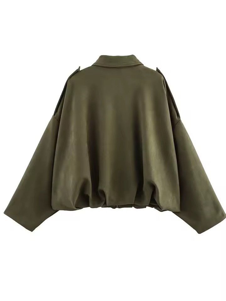 Vintage Khaki Retro Style Casual Elegant Loose Bomber Jacket Size S / US 4 / IT 40 - 4 Thumbnail