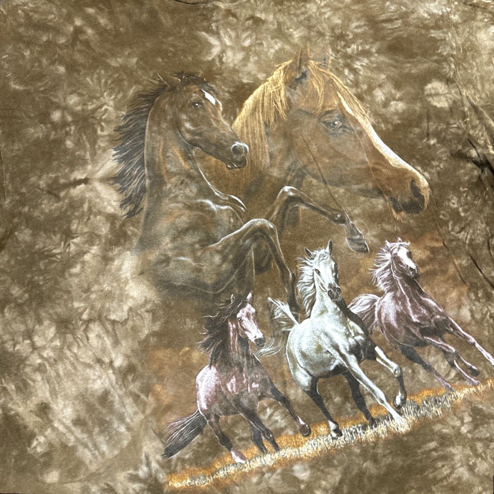Vintage VINTAGE 90s Brown Running Horses Bronco Tie-Dye Nature Animal T-Shirt 2XL Mens Brown 90s T-Shirt Size US XXL / EU 58 / 5 - 2 Thumbnail