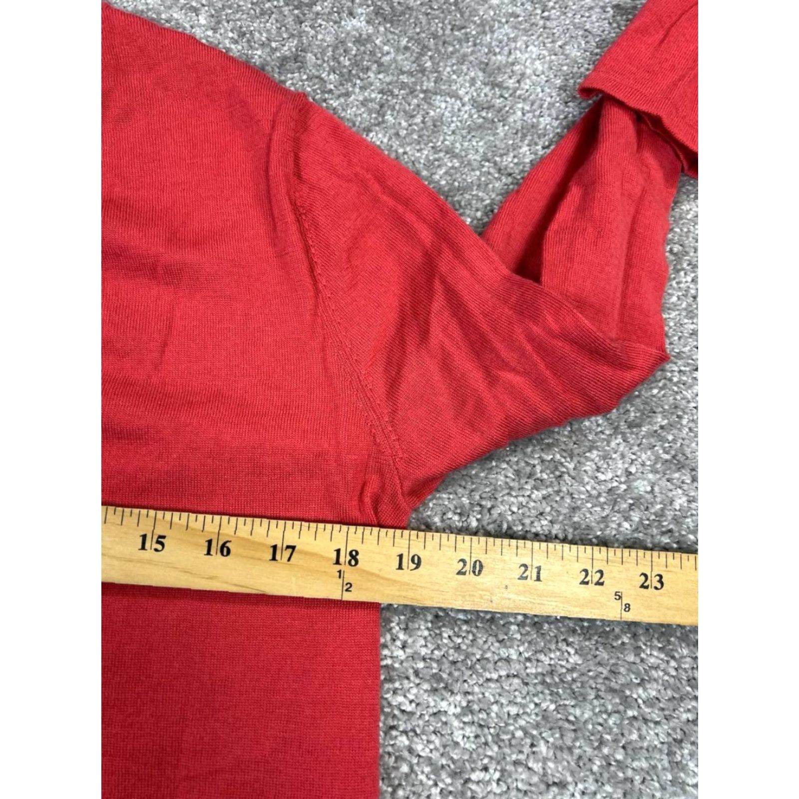 J. Jill J. Jill Sweater Medium Red Wool V-Neck Pullover Solid Casual Winter Fall Spring Womens Size M / US 6-8 / IT 42-44 - 7 Thumbnail
