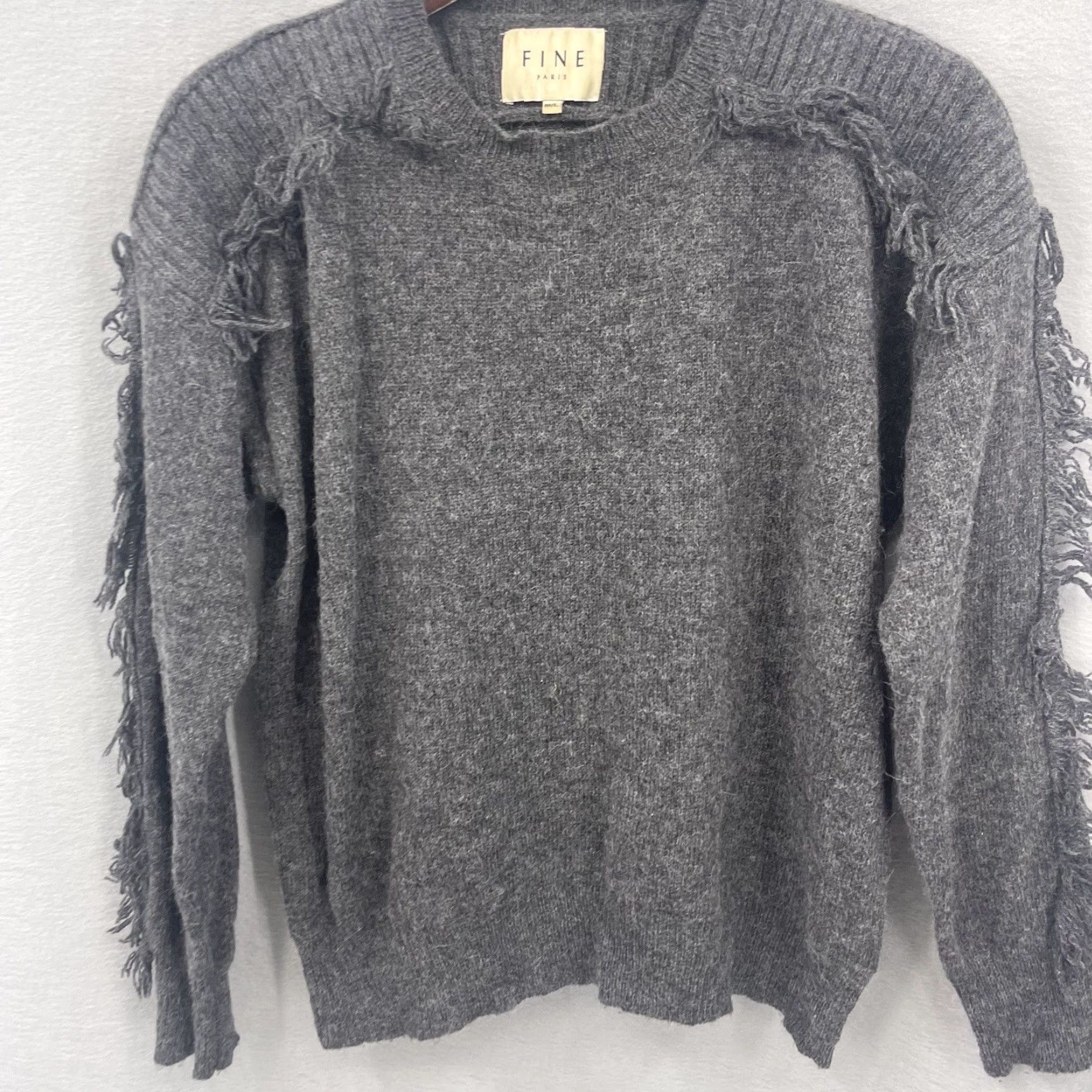 Vintage Fine Collection Sweater Womens L Angora Knit Fringe Boho Paris Gray Crew Neck Long Sleeve Pullover Bohemian 90s? Size L / US 10 / IT 46 - 5 Thumbnail
