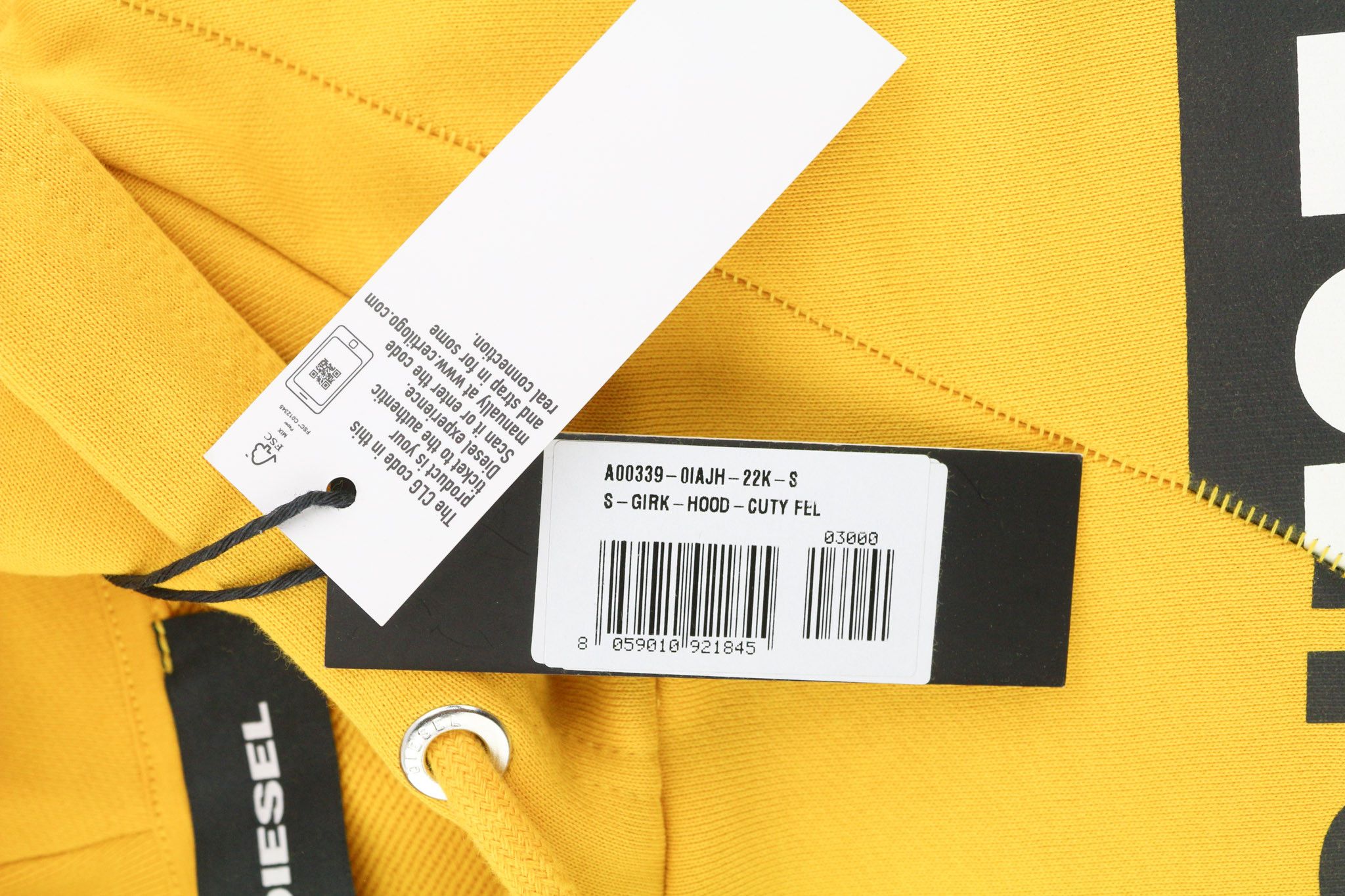 Diesel S-GIRK-HOOD-CUTY S Yellow Logo Oversized Hoodie 40119 Size US S / EU 44-46 / 1 - 6 Thumbnail
