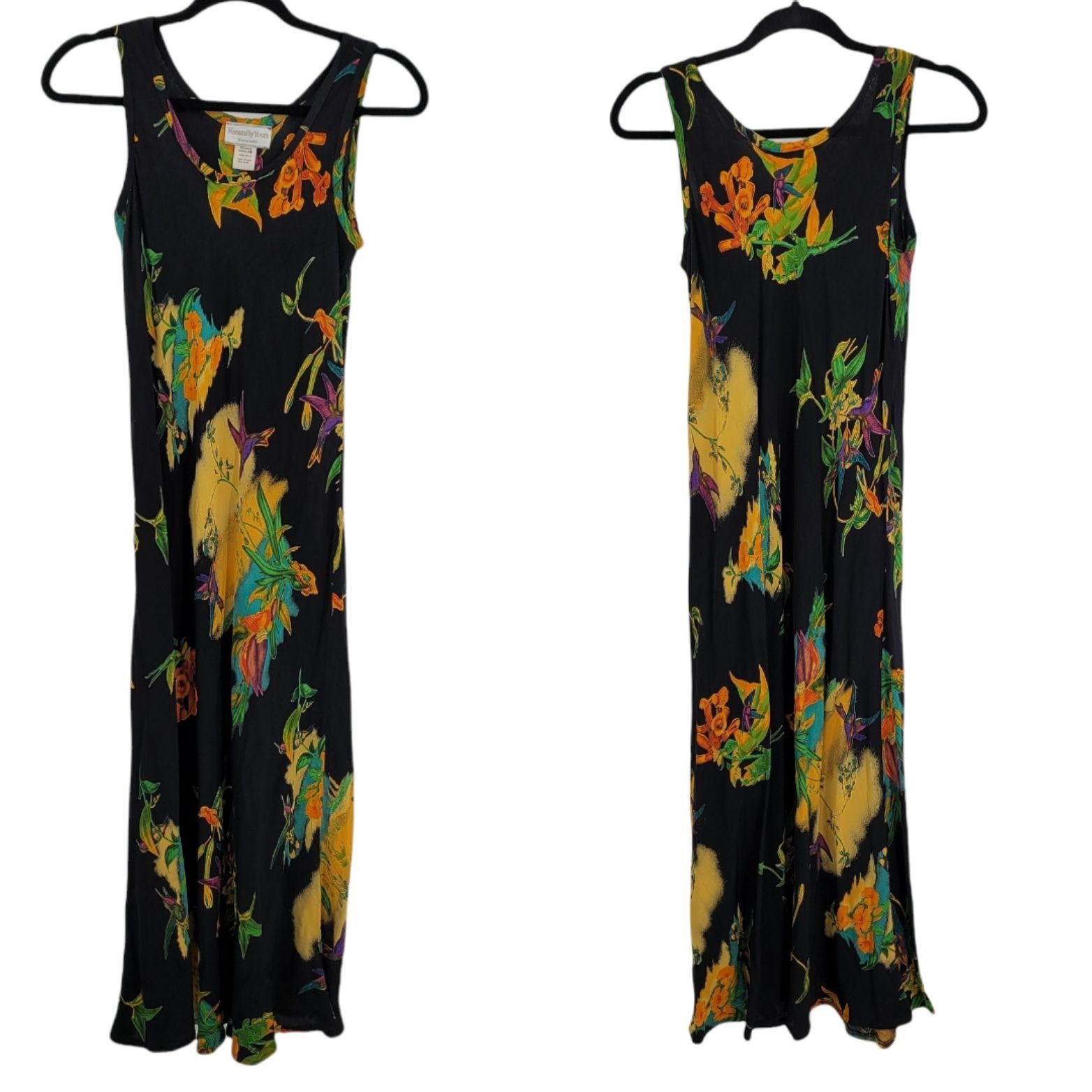 Vintage Vtg 80's 2pc Maxi Dress Sz S Black Hummingbird Neon Psychede Size S / US 4 / IT 40 - 4 Thumbnail