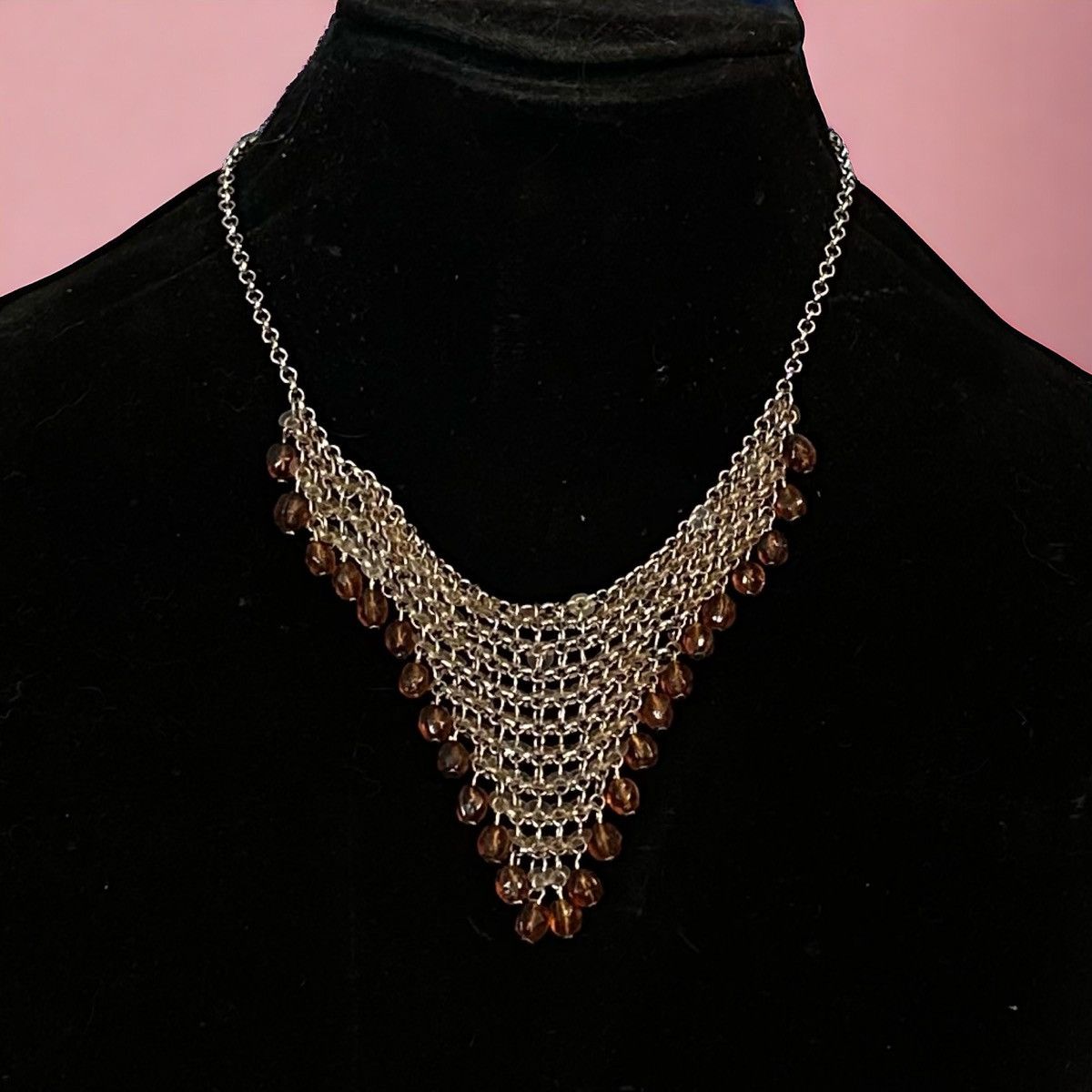 Other Silver tone mesh bib bead dangle necklace Size ONE SIZE - 1 Thumbnail