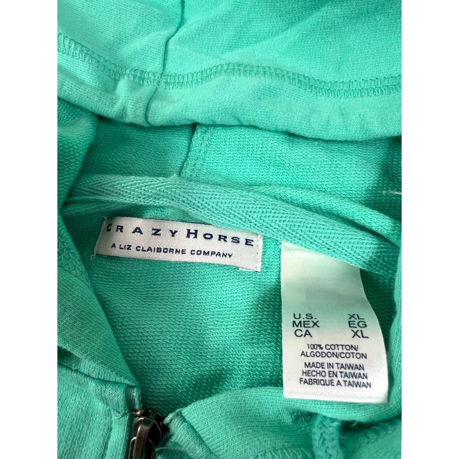 Liz Claiborne NWT Crazy Horse Hooded Jacket Women's XL Mediterranean Sky Flower Green Cotton Zipper Basic Jacket Purse? (Wait) Size XL / US 12-14 / IT 48-50 - 5 Thumbnail