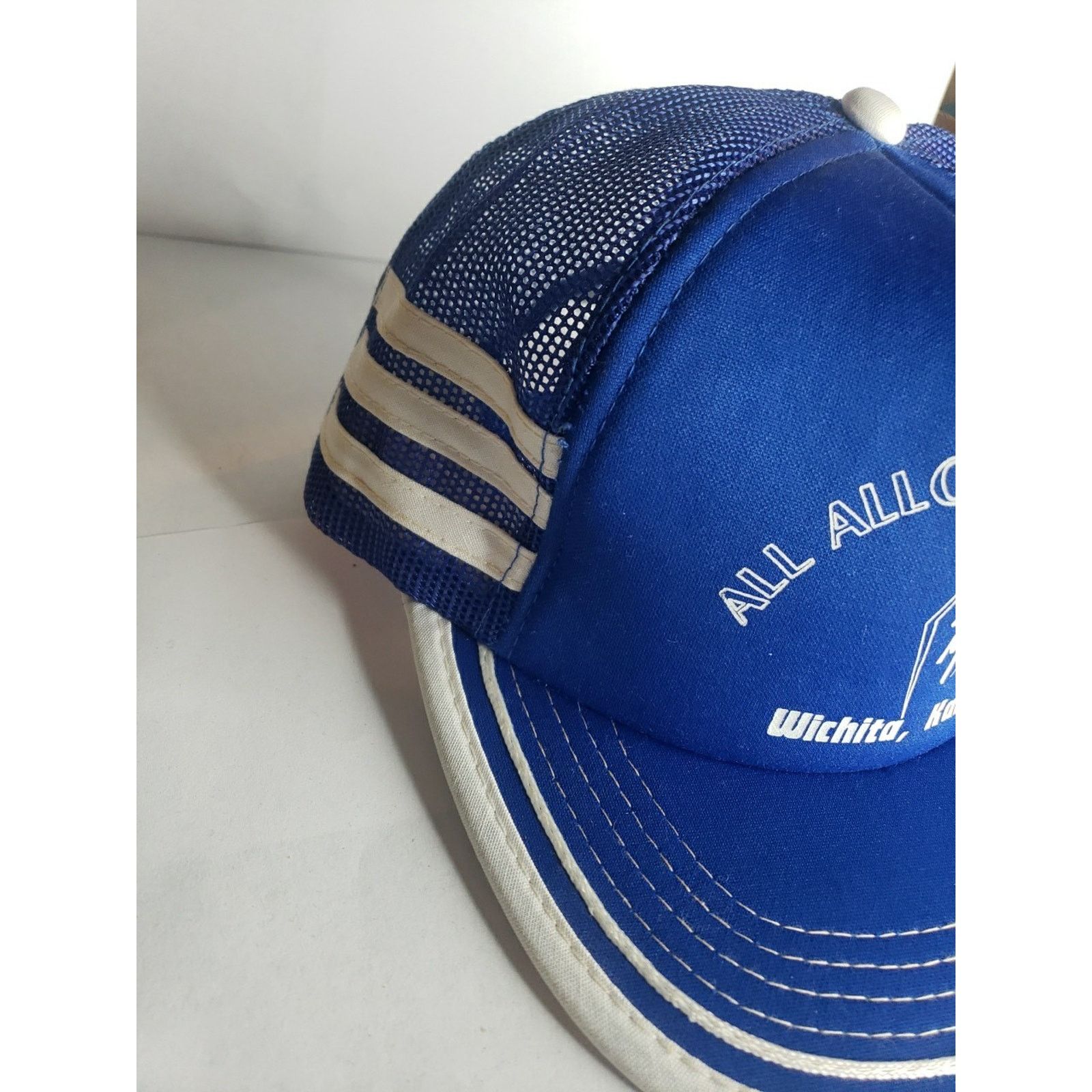 Vintage VTG Three Stripe Trucker Hat USA Mesh 70s 80s Blue Metal Size ONE SIZE - 2 Thumbnail