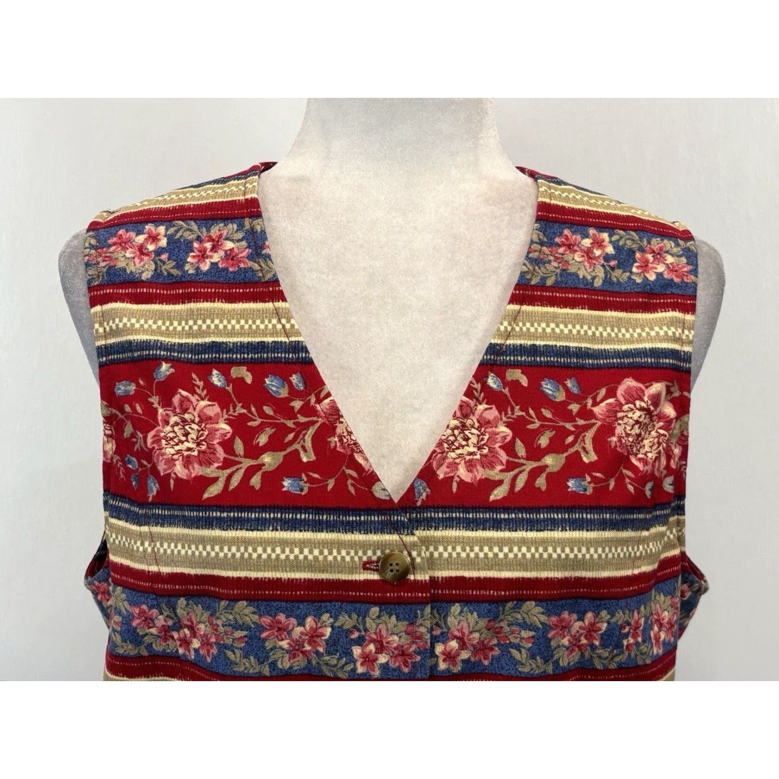 Talbots VINTAGE Talbots Floral Cotton Vest Medium Women's 90s Red Size M / US 6-8 / IT 42-44 - 5 Thumbnail