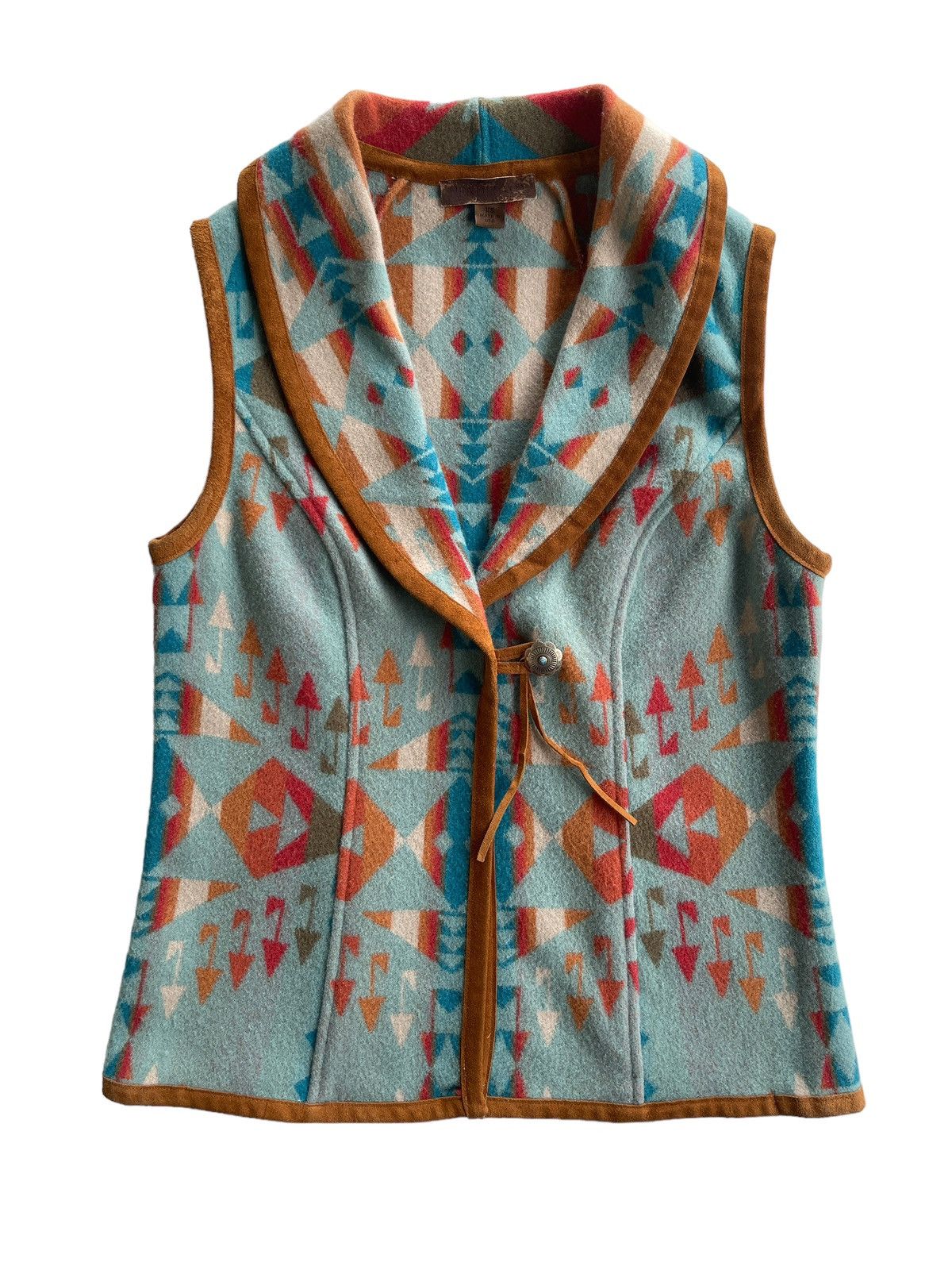 image of Vintage Pendleton Aztec Navajo Shawl Collar Vest in Light Blue, Women's (Size XS)