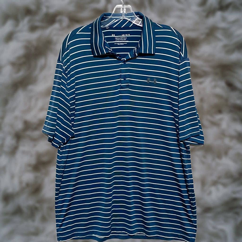 Under Armour Under Armour Polo Shirt Men L Blue Striped Playoff Polo Shirt Casual Golf Preppy Athleisure Shirt Mens Size US L / EU 52-54 / 3 - 1 Thumbnail