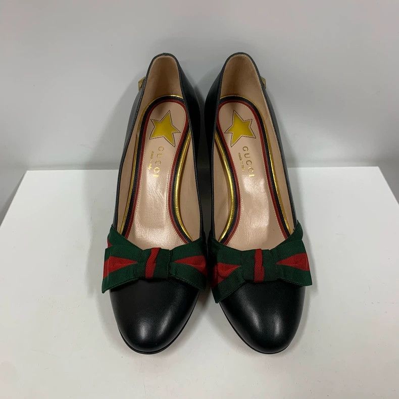 Gucci Gucci Black Heeled Shoes with Striped Bow-2505 Size US 7 / IT 37 - 3 Thumbnail