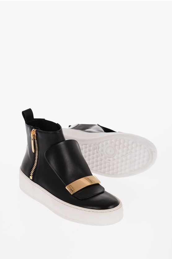 image of Sergio Rossi Leather Zipped High Top Sneakers in Black, Women's (Size 5)