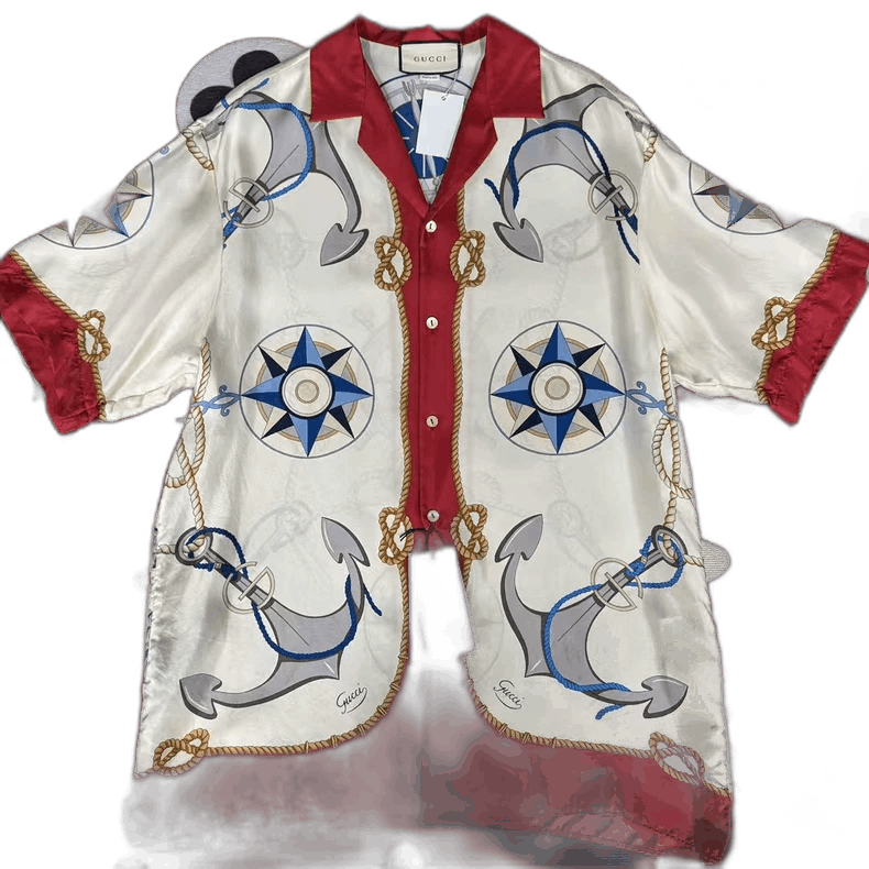Gucci Gucci Anchor Compass Print Silk Shirt-2506 Size US L / EU 52-54 / 3 - 1 Thumbnail