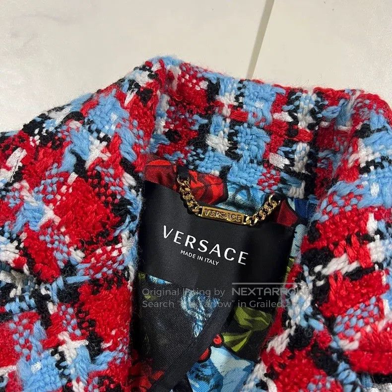 Versace Versace Color-blocked plaid braided wool tweed coat Size XS / US 0-2 / IT 36-38 - 4 Thumbnail