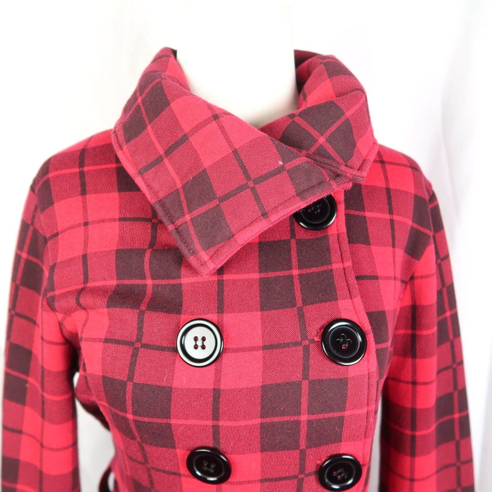 Zimmerli VINTAGE Glimmer by J.J. Basics Red and Black Plaid Double-Breasted Jacket M Ladies Casual Cotton 27" 18" Pit to Pit L Size M / US 6-8 / IT 42-44 - 2 Thumbnail